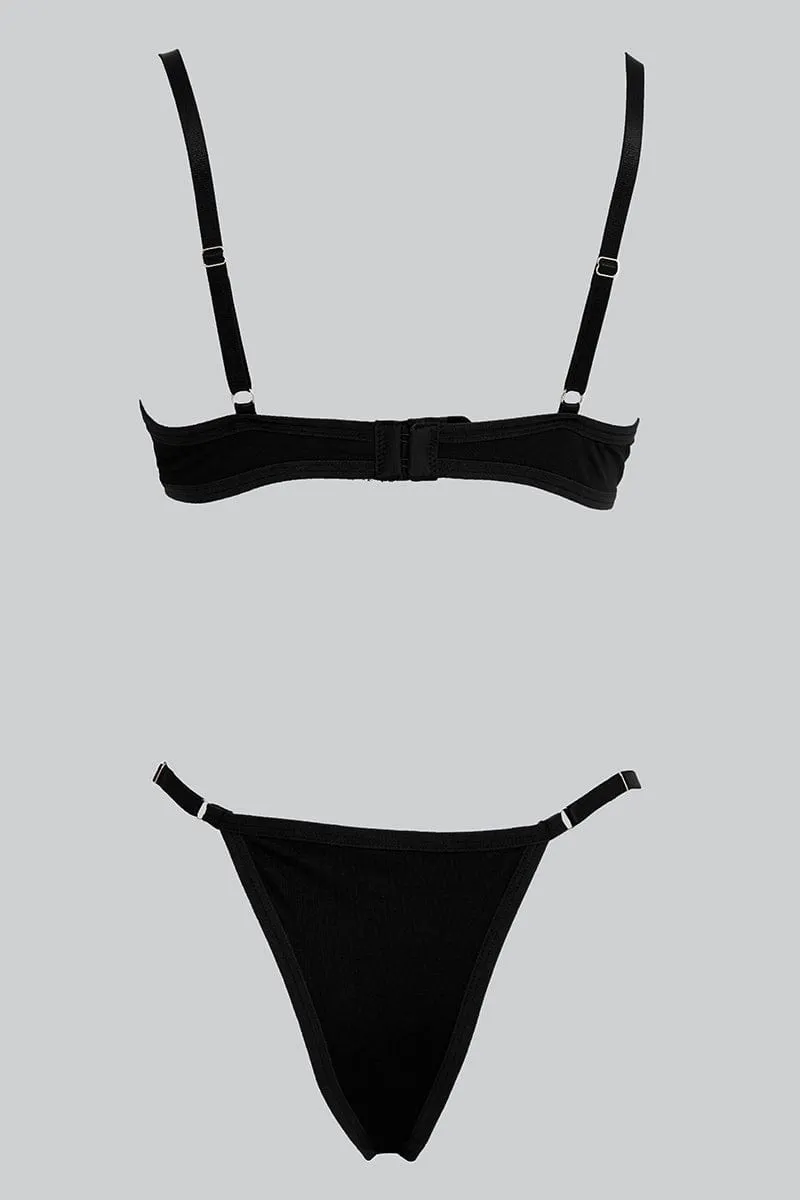 Black Chain Detail Lingerie Set