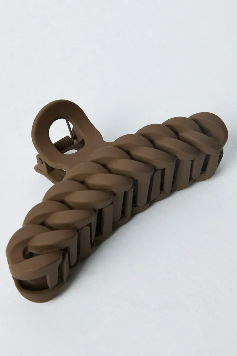Brown Lock Chain Shaped Hair Claw Clip