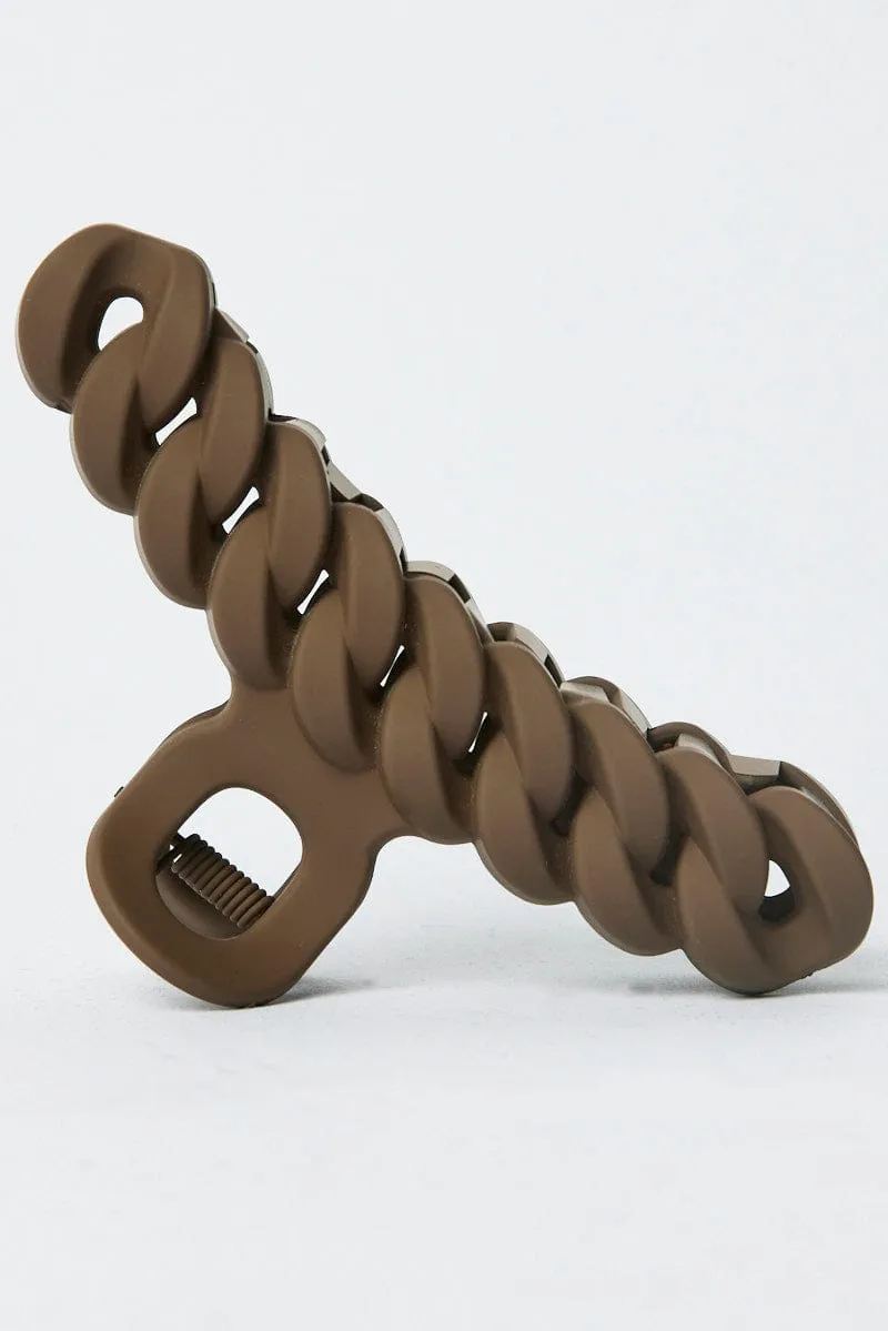 Brown Lock Chain Shaped Hair Claw Clip