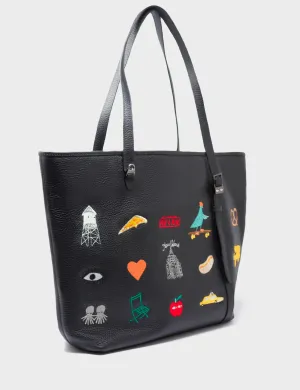 Bruno Black Leather Tote Bag - Eye Love New York Embroidery
