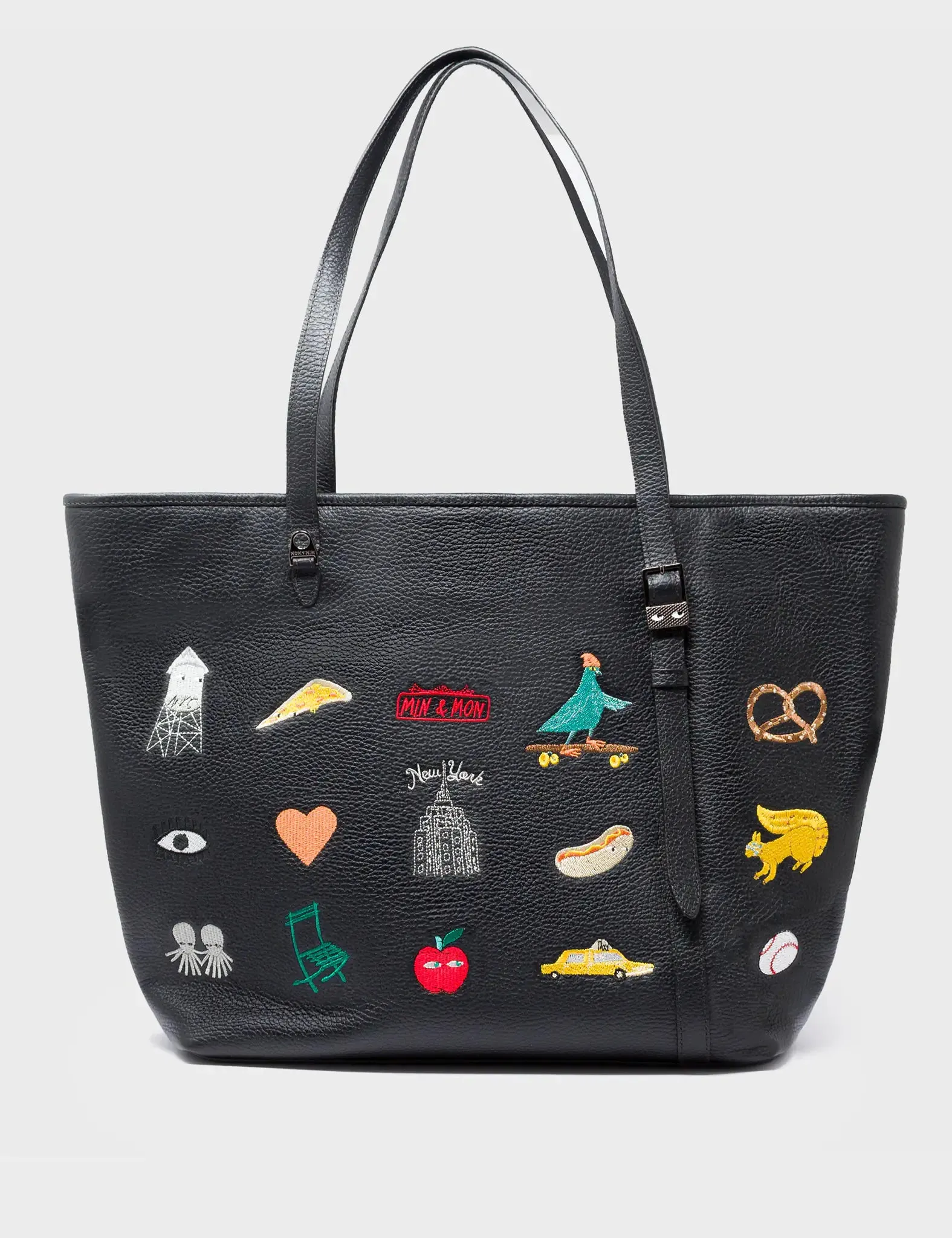 Bruno Black Leather Tote Bag - Eye Love New York Embroidery
