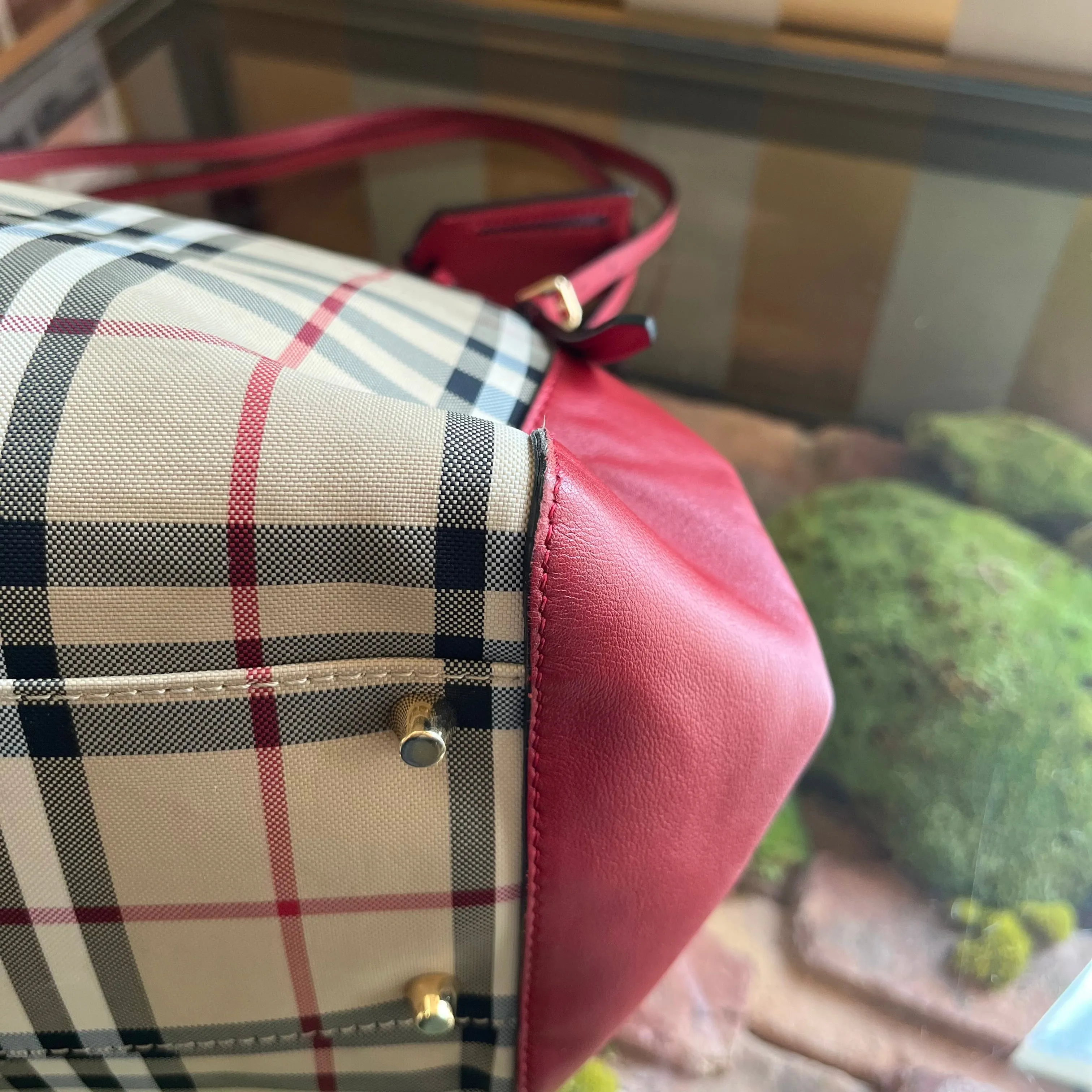 BURBERRY Horseferry Check Small Canterbury Honey Parade Red Tote