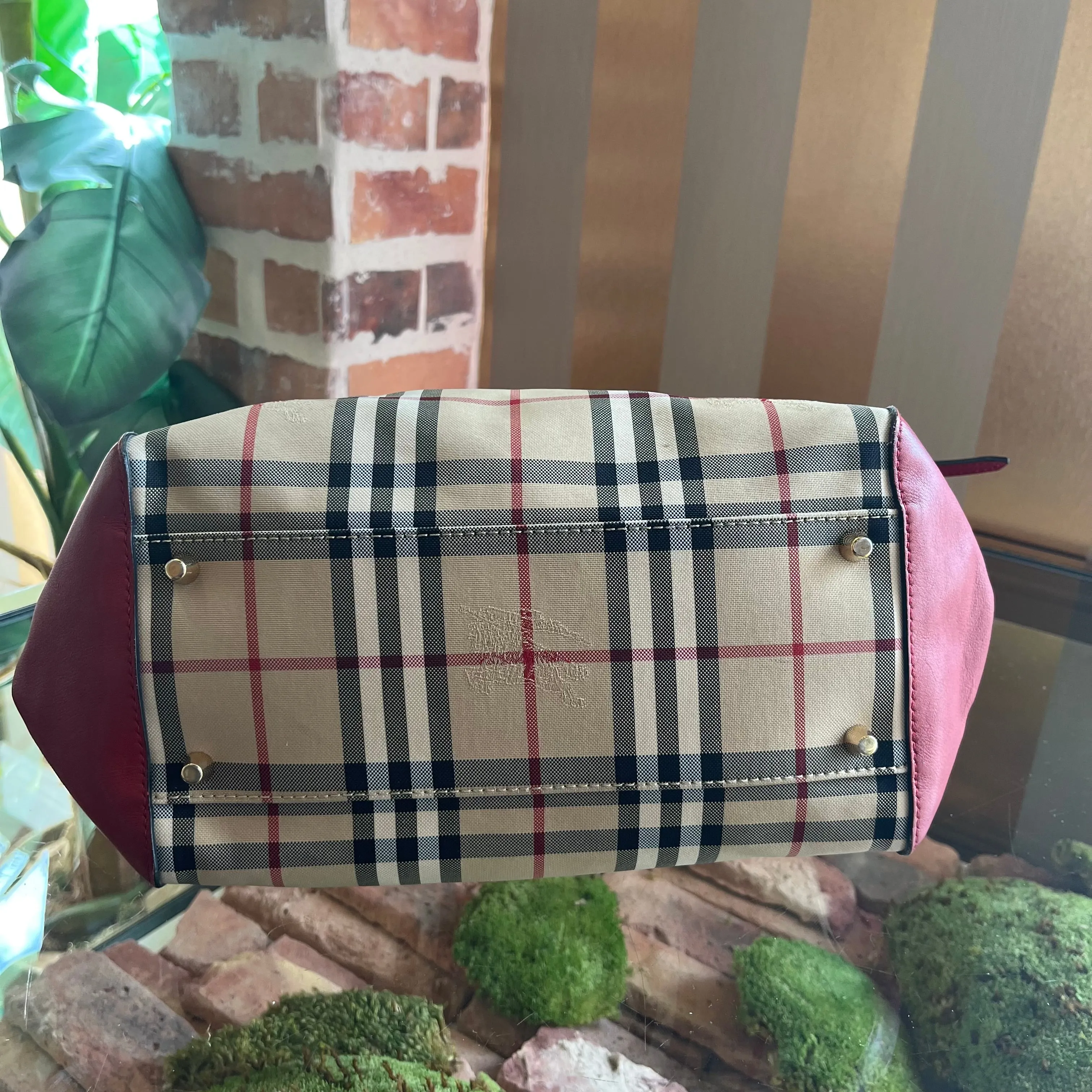 BURBERRY Horseferry Check Small Canterbury Honey Parade Red Tote