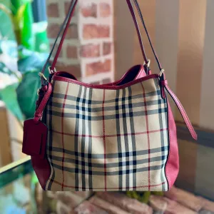 BURBERRY Horseferry Check Small Canterbury Honey Parade Red Tote