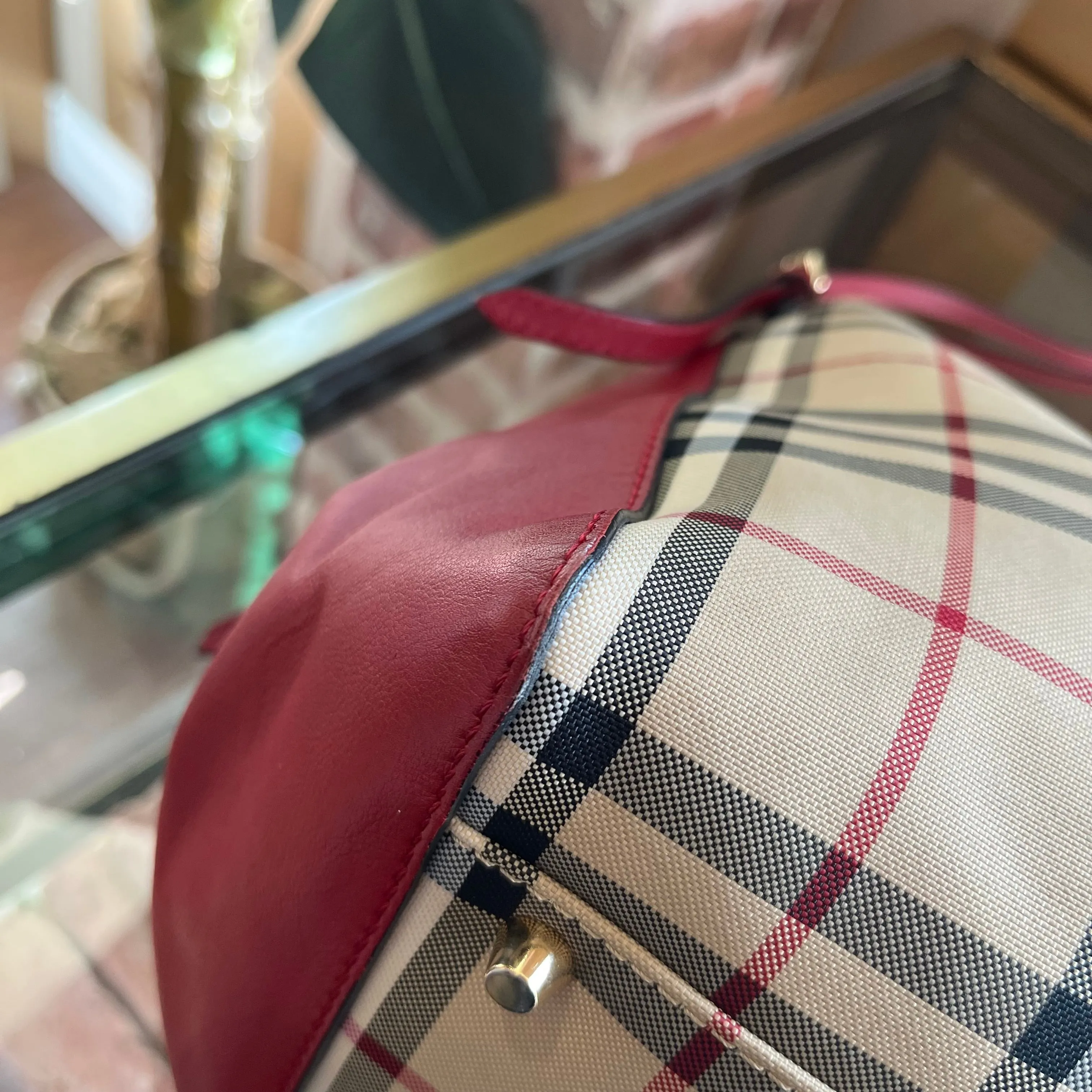 BURBERRY Horseferry Check Small Canterbury Honey Parade Red Tote