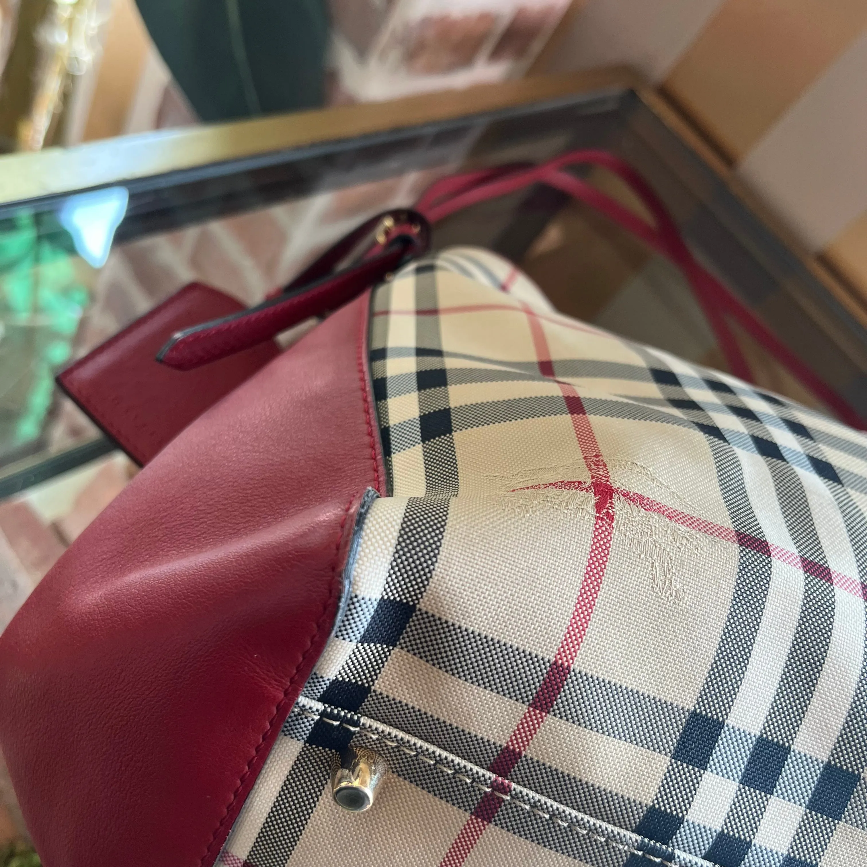 BURBERRY Horseferry Check Small Canterbury Honey Parade Red Tote
