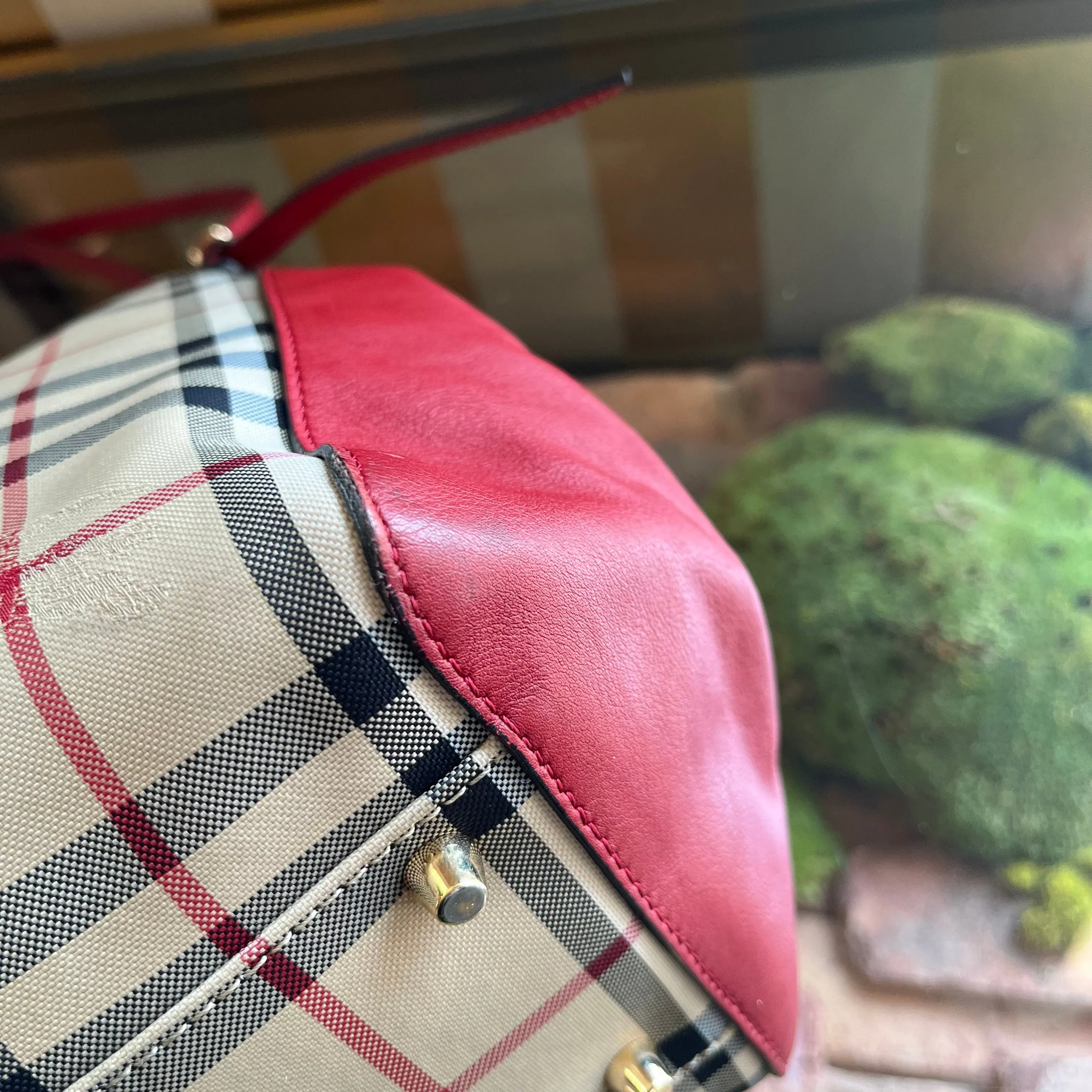 BURBERRY Horseferry Check Small Canterbury Honey Parade Red Tote