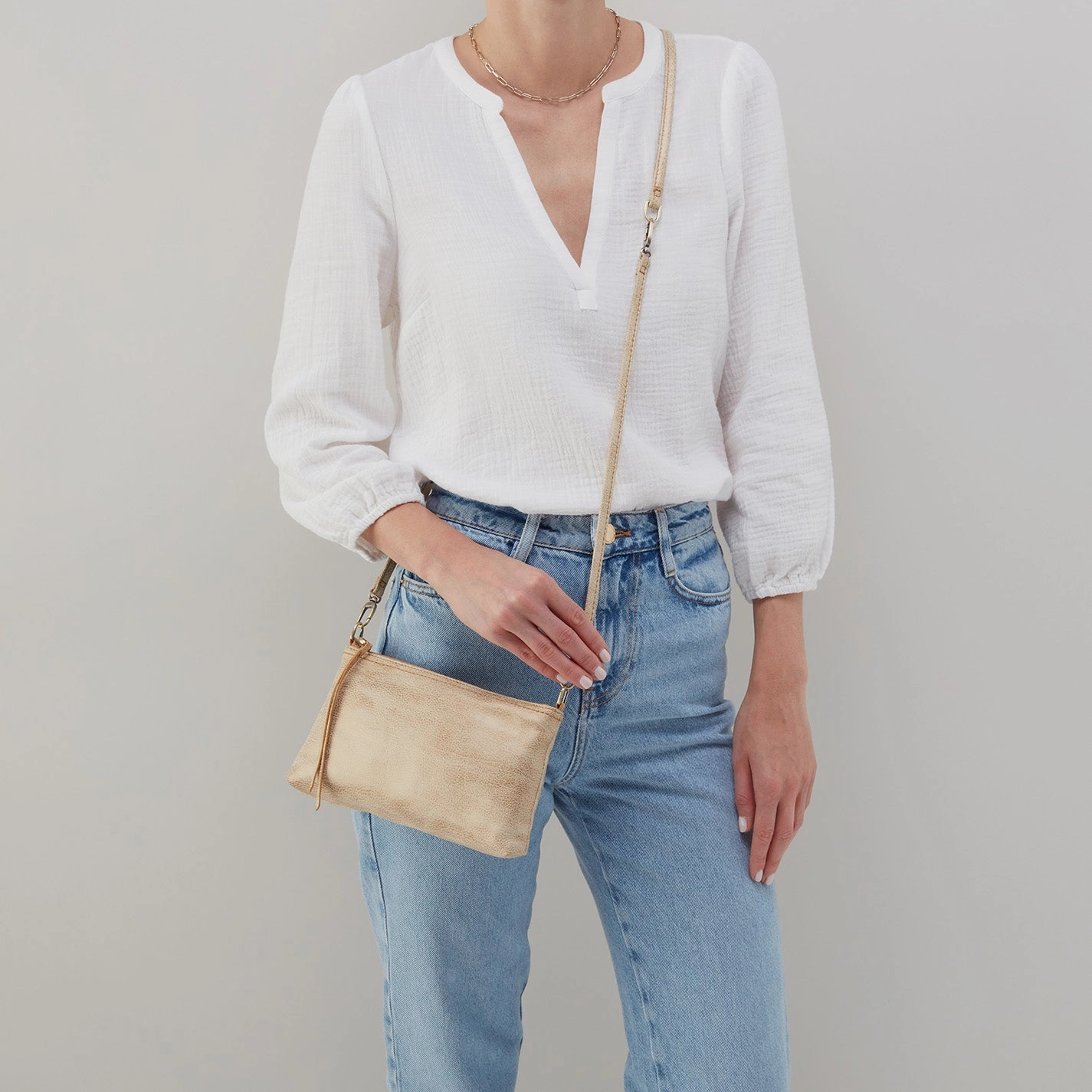 Darcy Crossbody In Metallic Leather - Gold Leaf