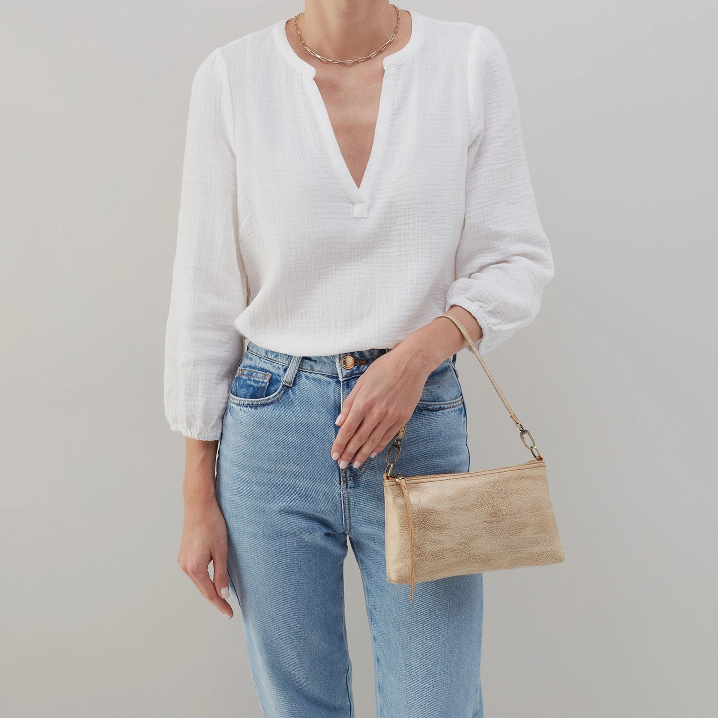 Darcy Crossbody In Metallic Leather - Gold Leaf