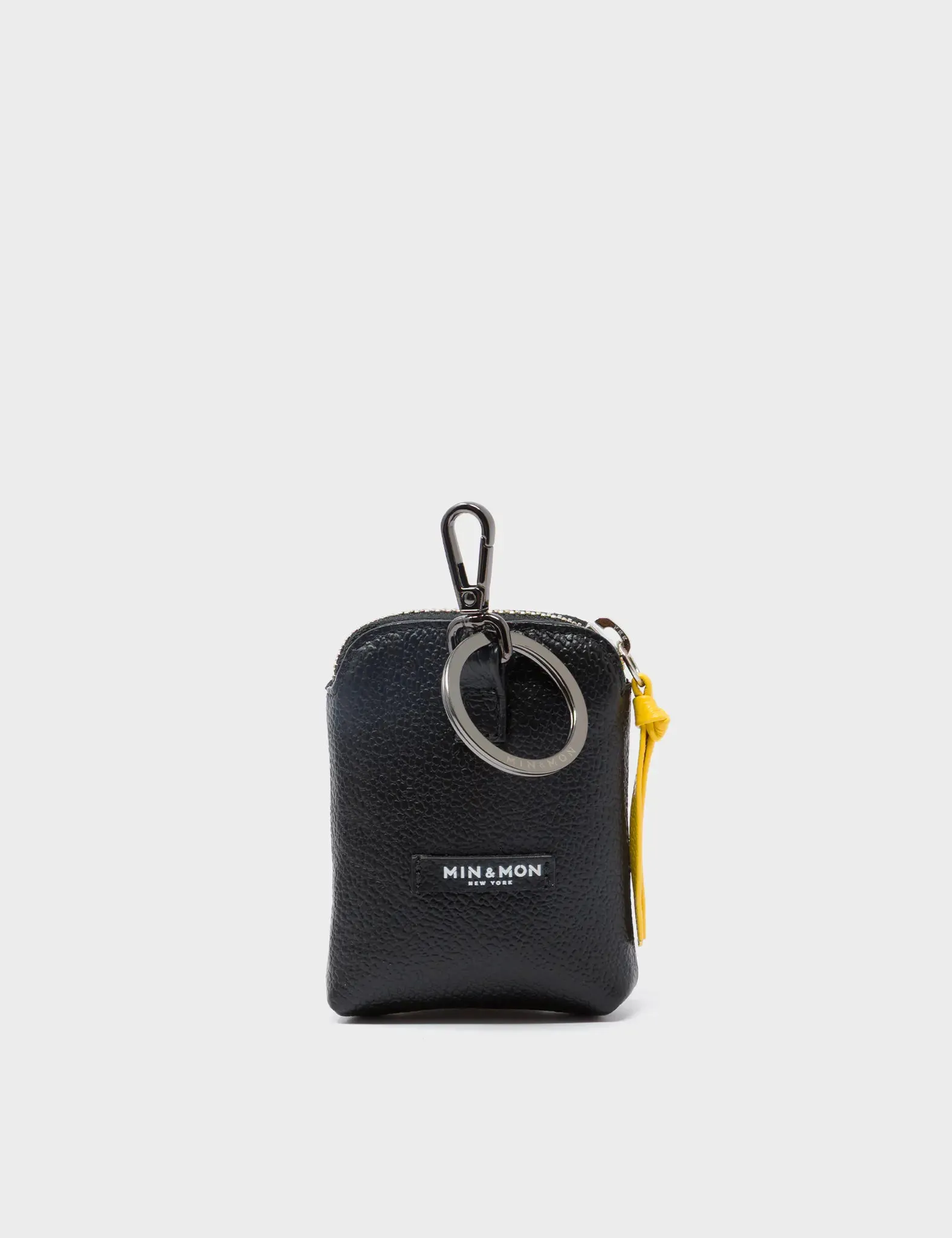 Florence Pouch Charm  - Black Leather Keychain Metal Platform Print