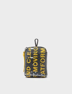 Florence Pouch Charm  - Black Leather Keychain Metal Platform Print