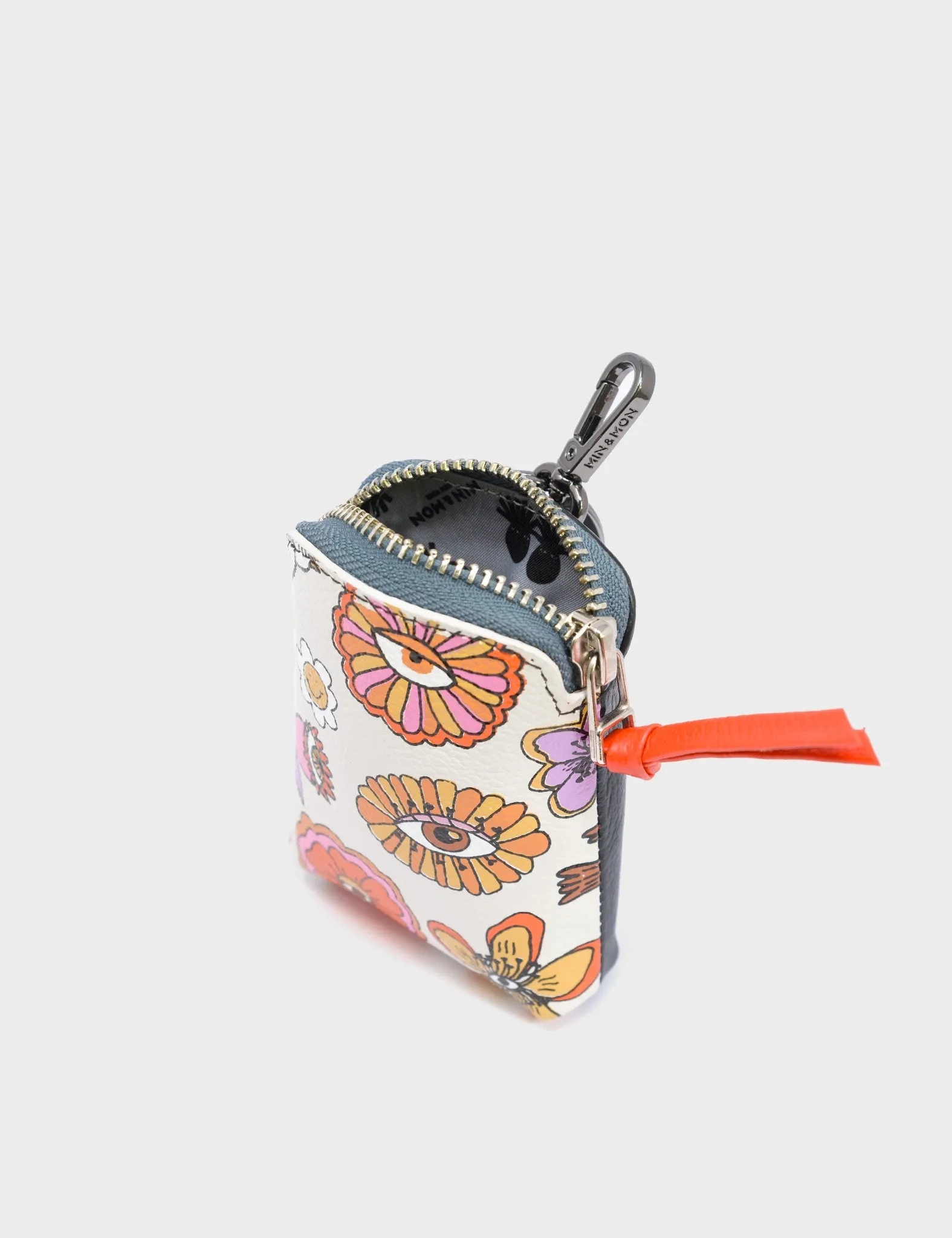 Florence Pouch Charm  - Cream Leather Keychain Vintage Bloom Print