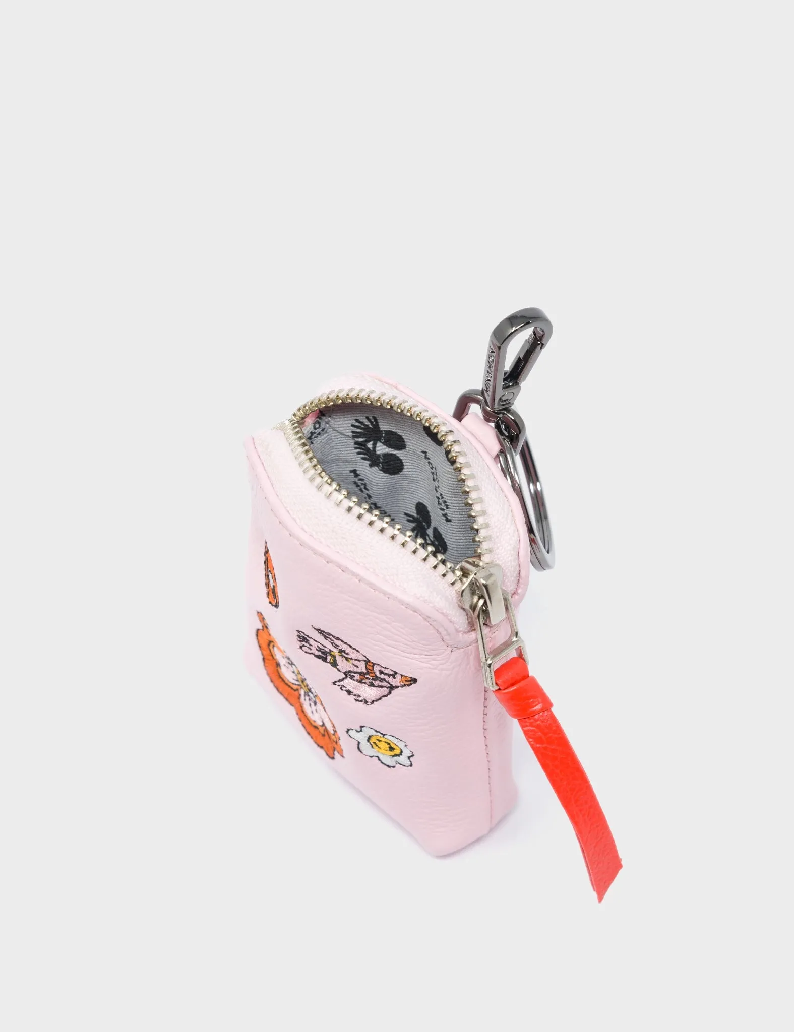 Florence Pouch Charm - Parfait Pink Leather Keychain Vintage Bloom Embroidery