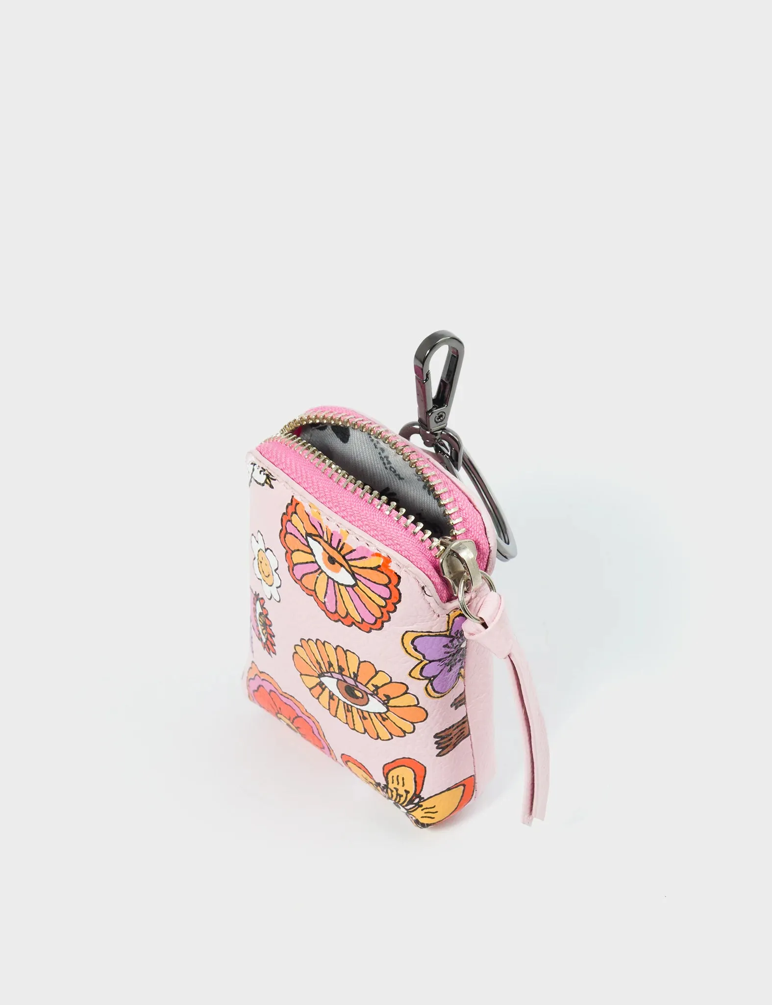 Florence Pouch Charm  - Parfait Pink Leather Keychain Vintage Bloom Print