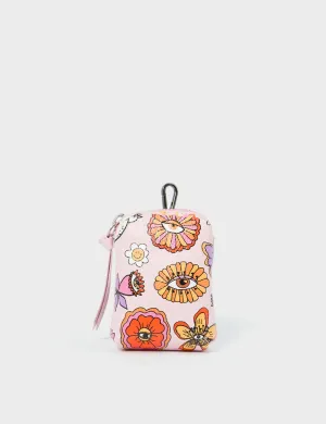 Florence Pouch Charm  - Parfait Pink Leather Keychain Vintage Bloom Print