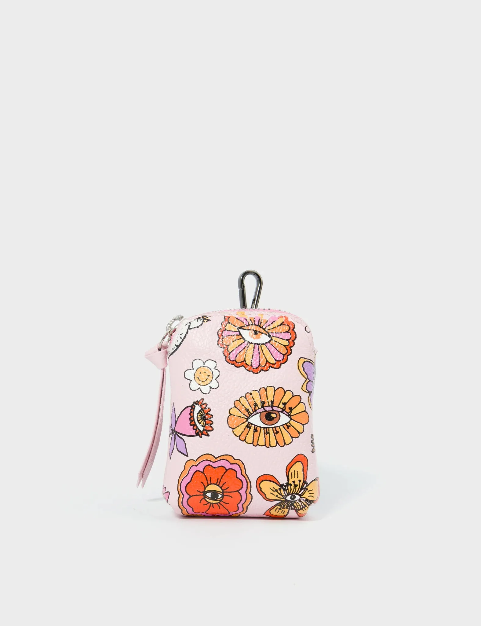 Florence Pouch Charm  - Parfait Pink Leather Keychain Vintage Bloom Print