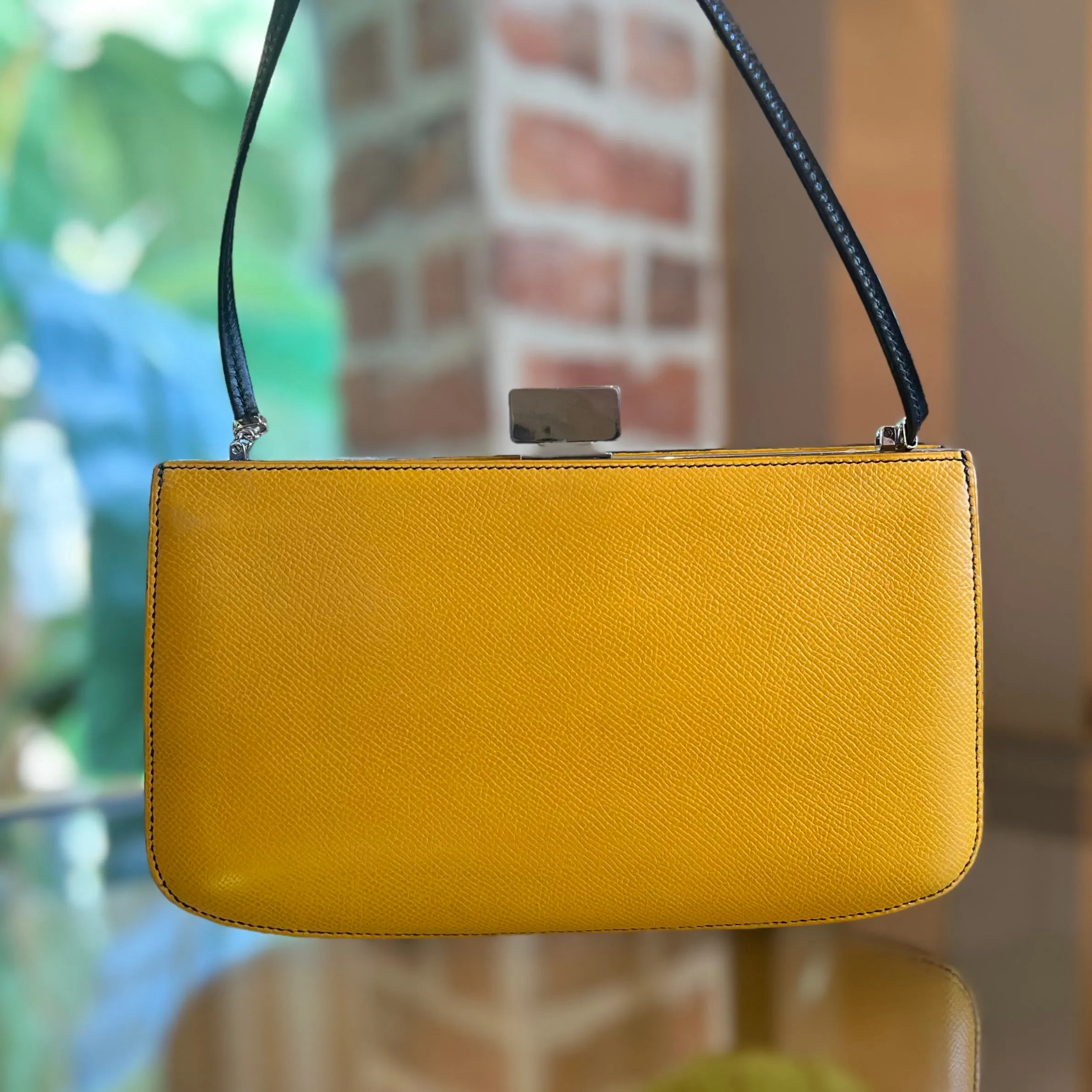 HERMES Sac A Malice Jaune Courchevel Taxi Vintage Clutch TS3848