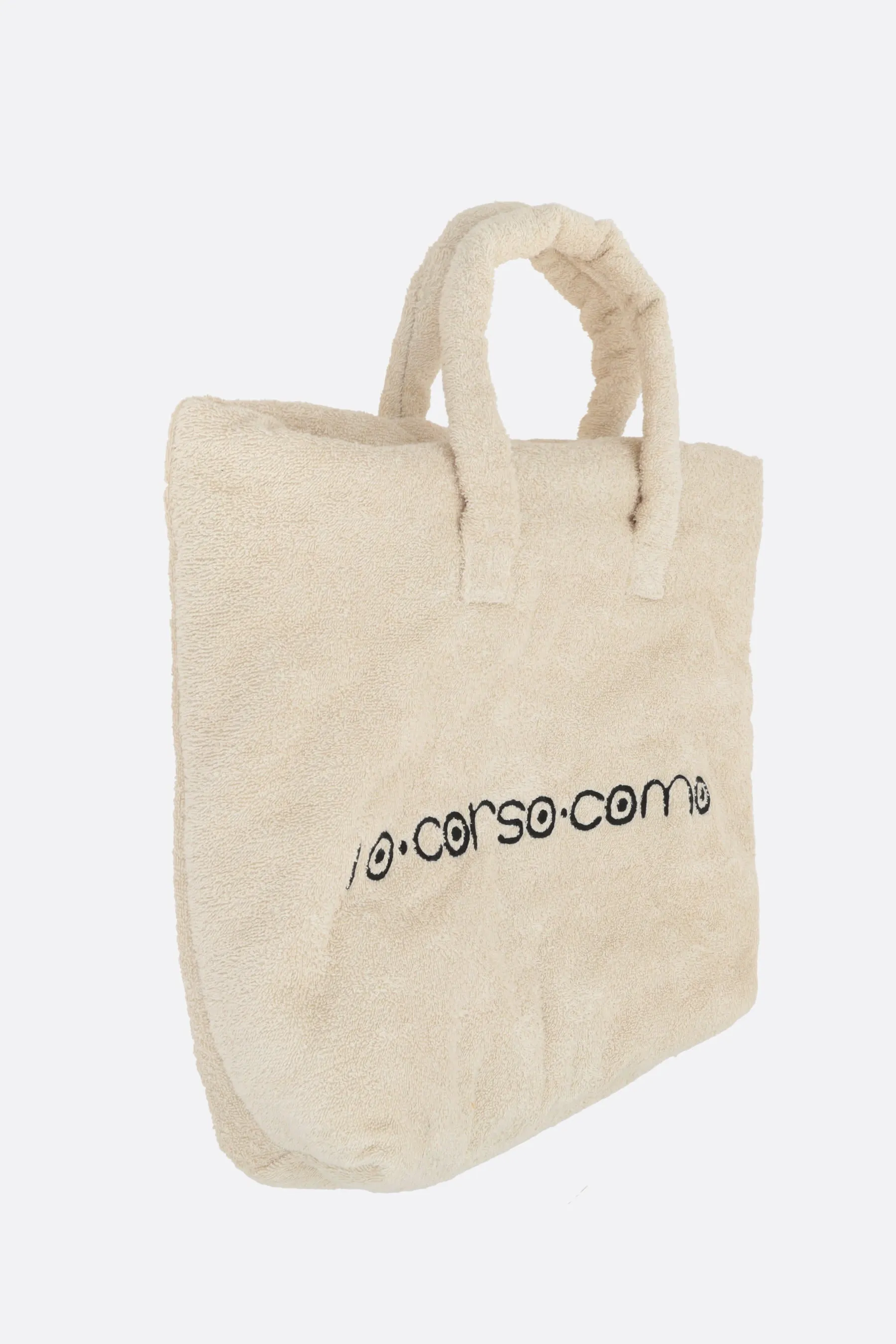 logo embroidered terry cloth tote bag