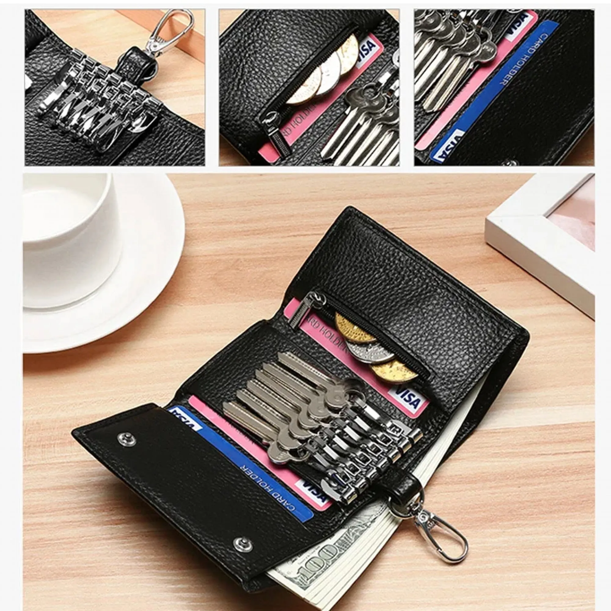 Men Genuine Leather Multifunctional Key Storage Purse Keychain Bag Hanging Wallet