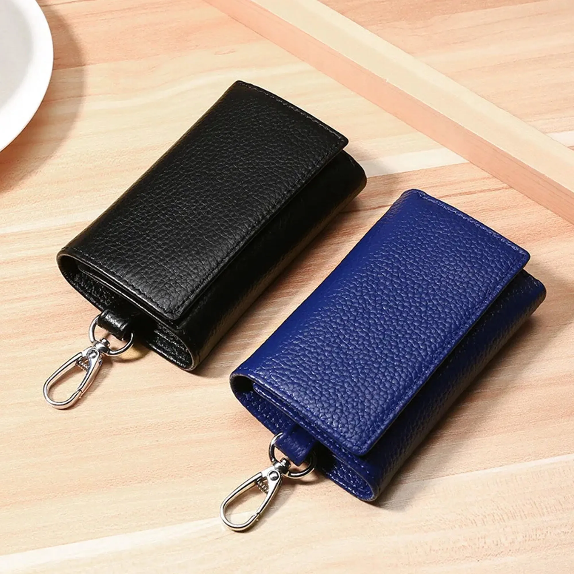 Men Genuine Leather Multifunctional Key Storage Purse Keychain Bag Hanging Wallet