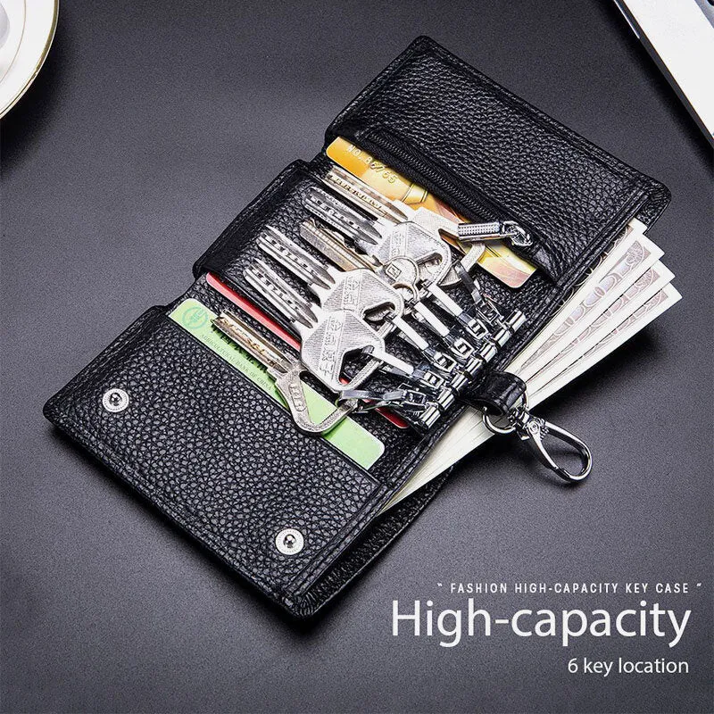 Men Genuine Leather Multifunctional Key Storage Purse Keychain Bag Hanging Wallet