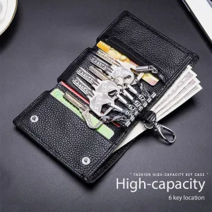 Men Genuine Leather Multifunctional Key Storage Purse Keychain Bag Hanging Wallet