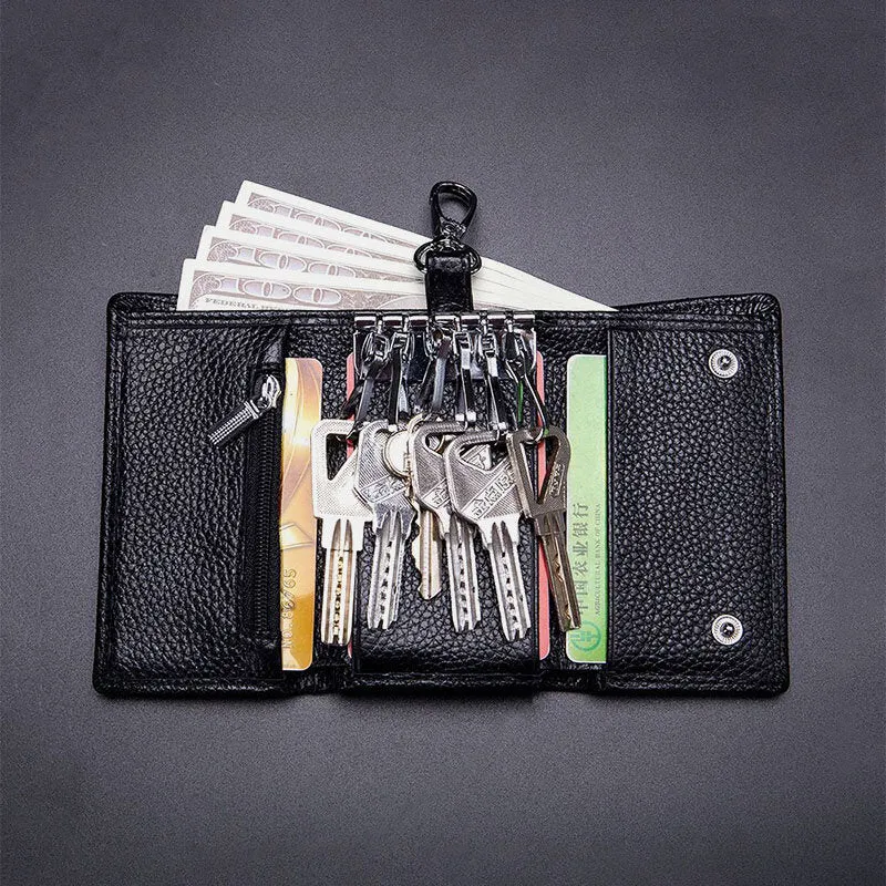 Men Genuine Leather Multifunctional Key Storage Purse Keychain Bag Hanging Wallet