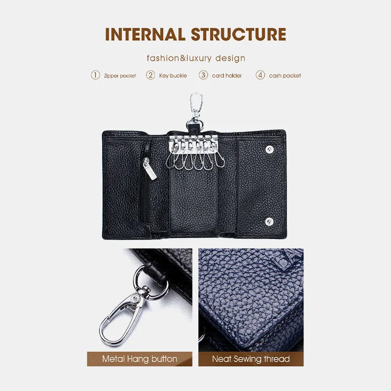Men Genuine Leather Multifunctional Key Storage Purse Keychain Bag Hanging Wallet