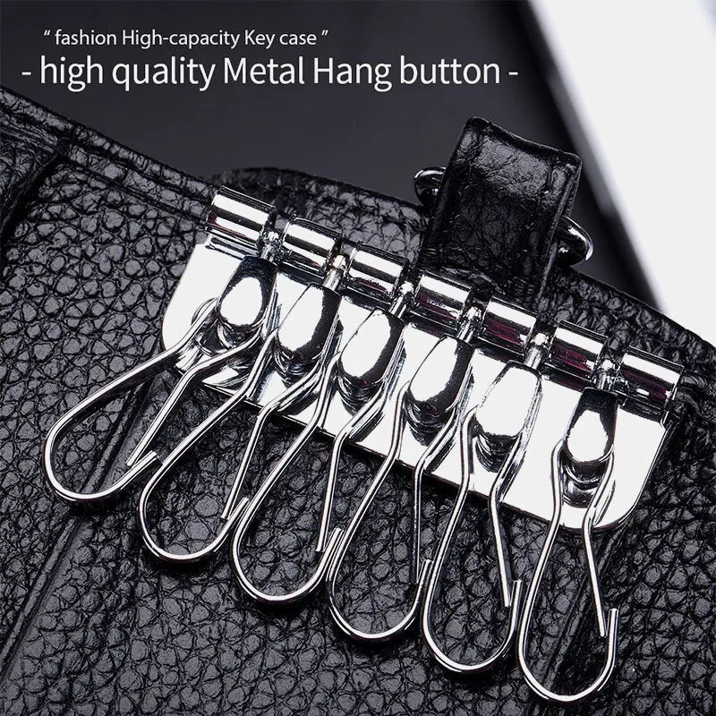 Men Genuine Leather Multifunctional Key Storage Purse Keychain Bag Hanging Wallet