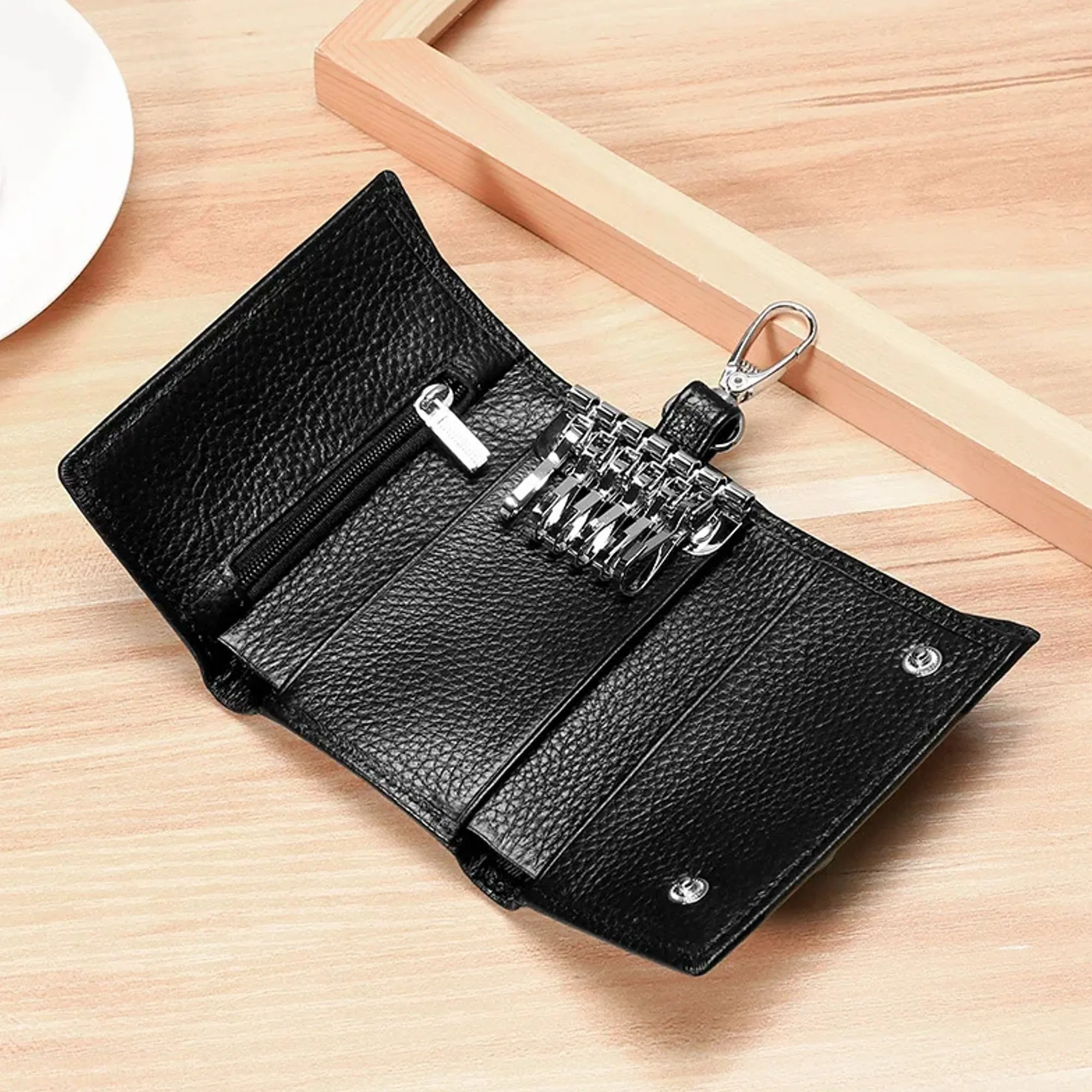Men Genuine Leather Multifunctional Key Storage Purse Keychain Bag Hanging Wallet