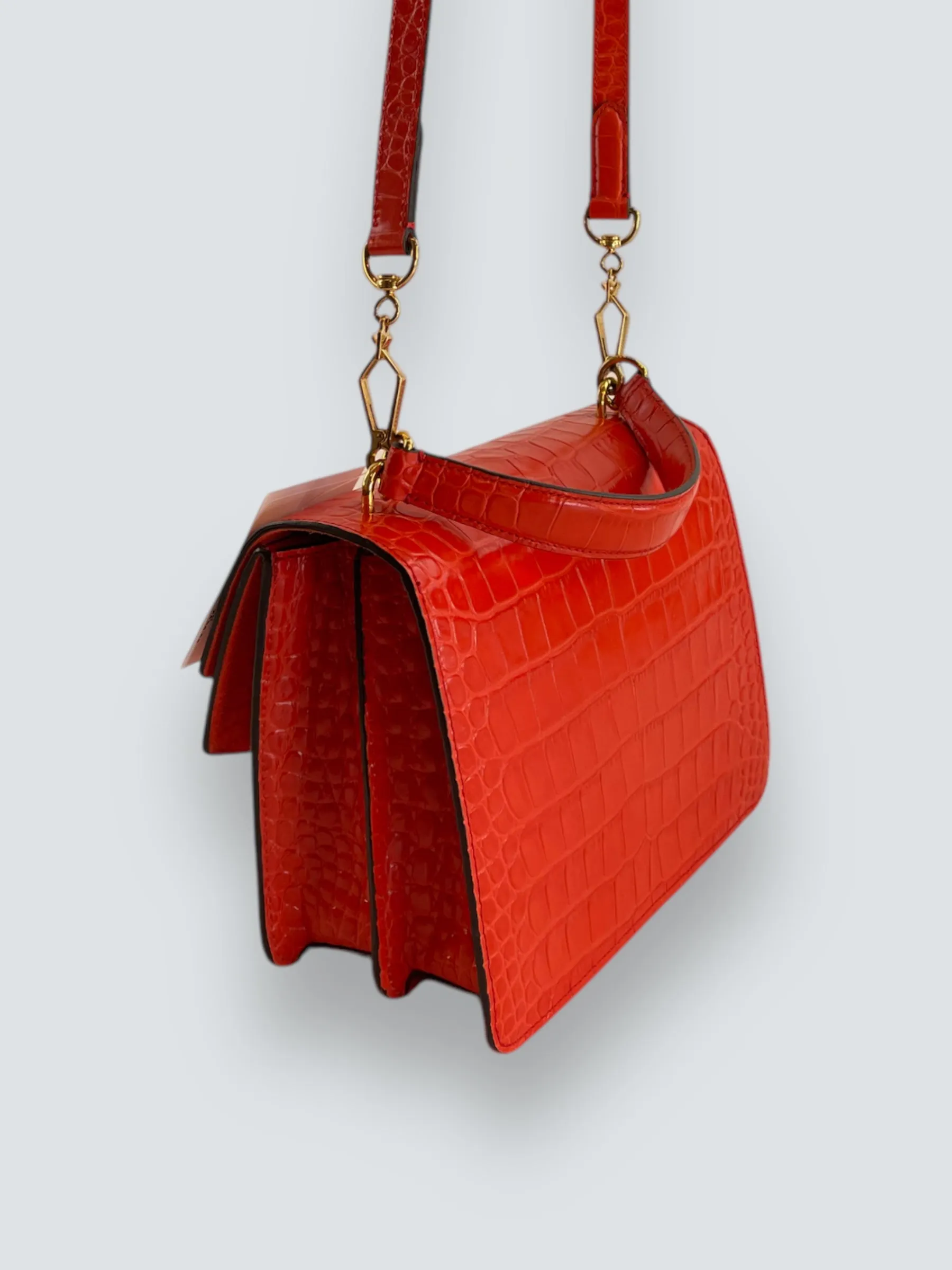 Mulberry Red Croc Print Leather Harlow Satchel
