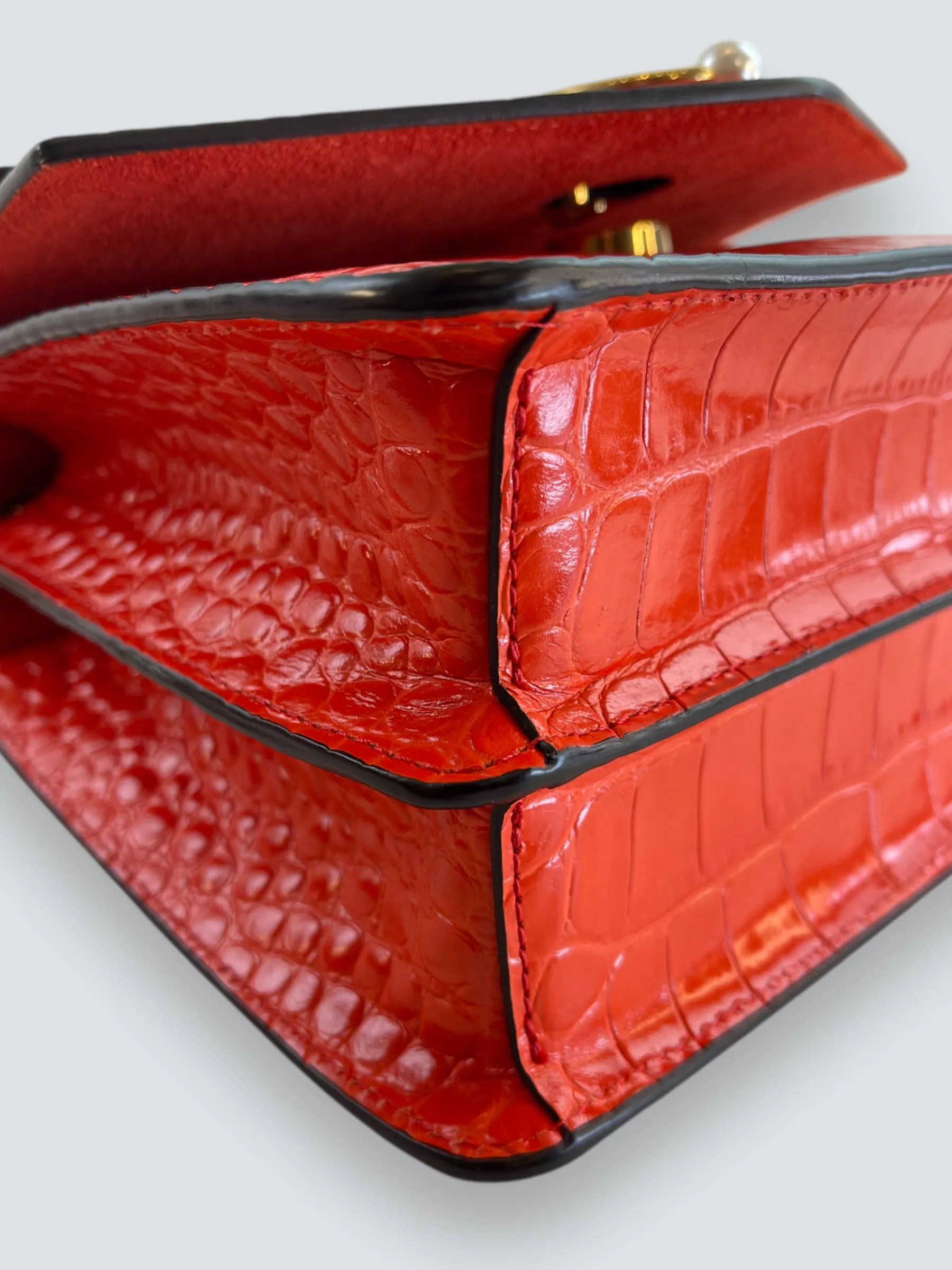 Mulberry Red Croc Print Leather Harlow Satchel