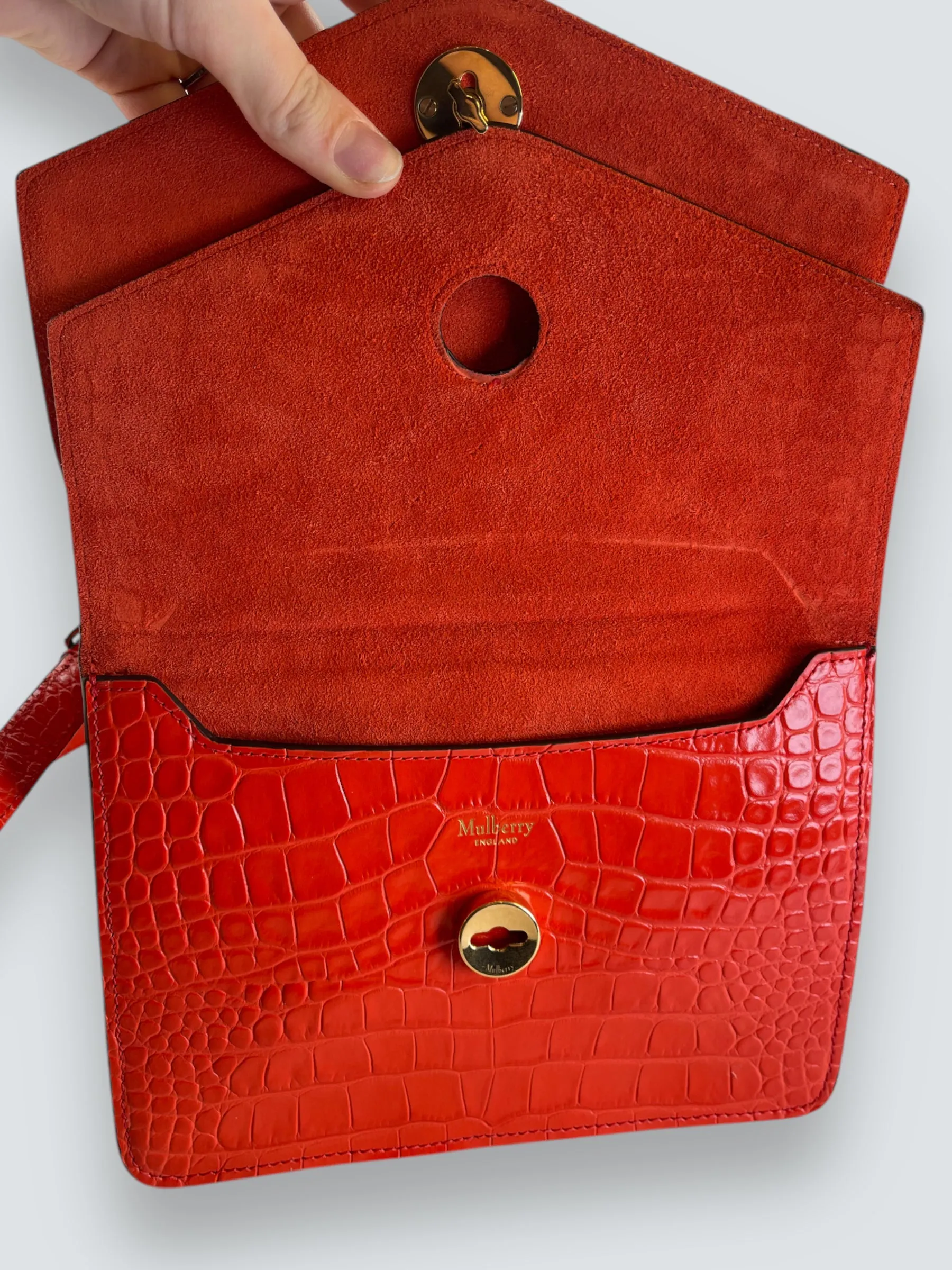 Mulberry Red Croc Print Leather Harlow Satchel