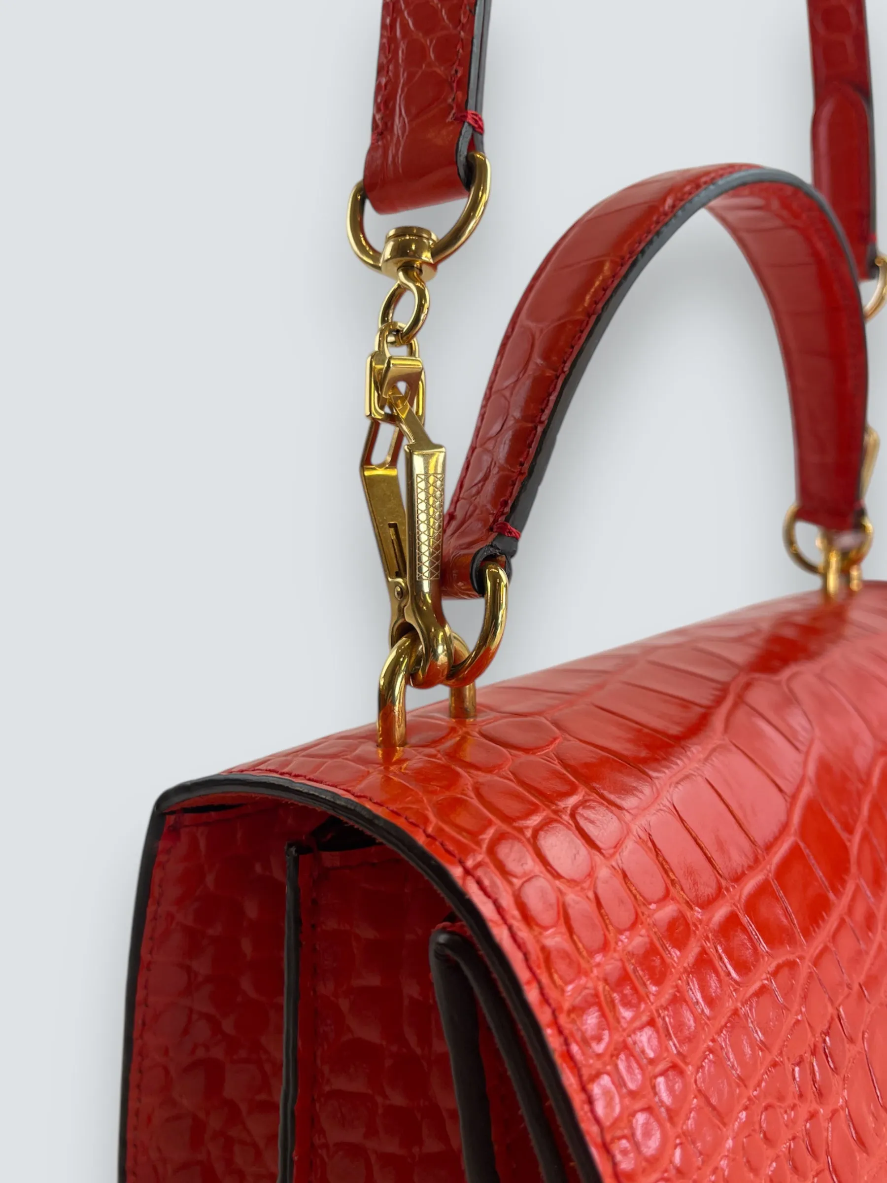 Mulberry Red Croc Print Leather Harlow Satchel