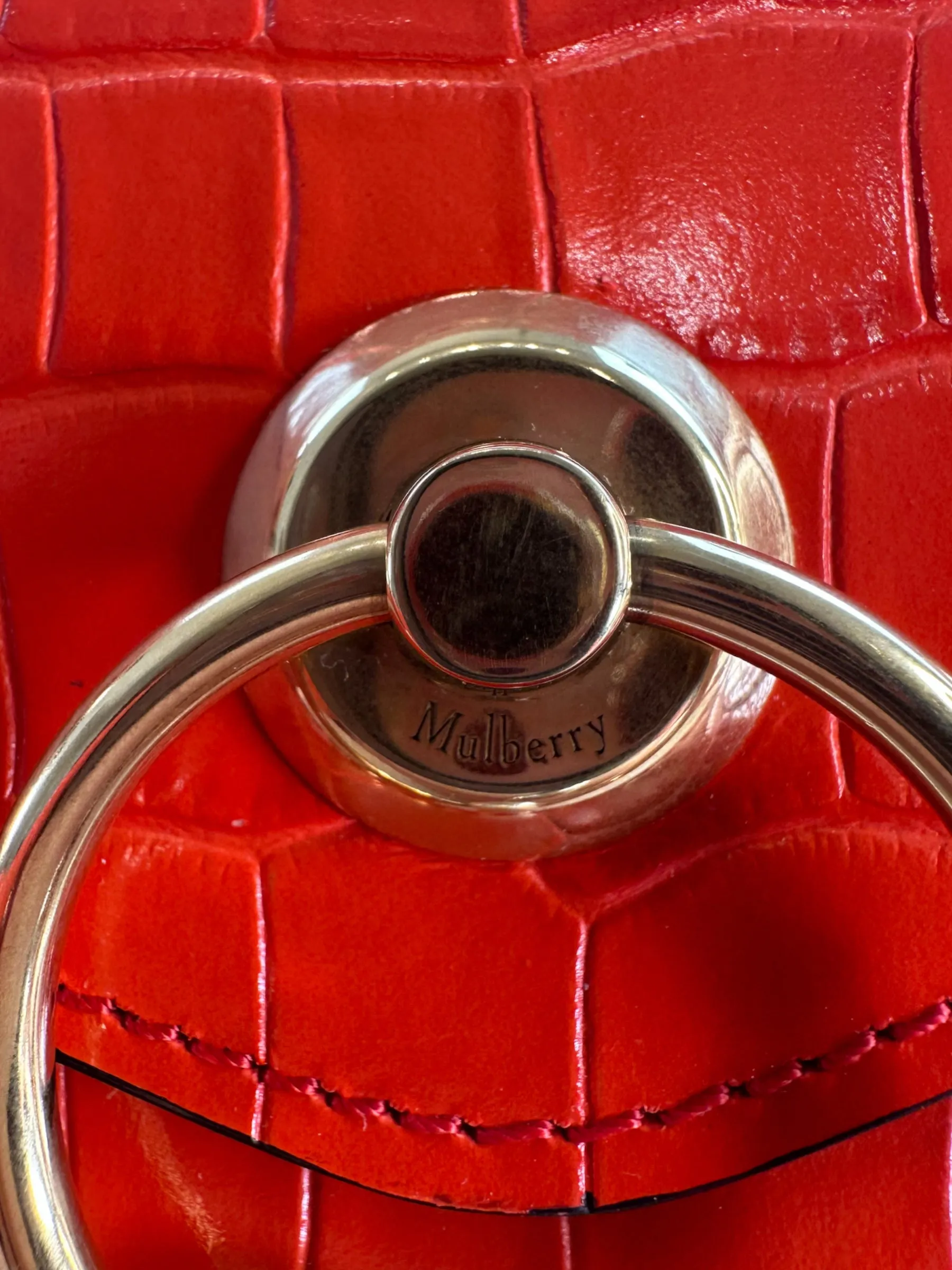 Mulberry Red Croc Print Leather Harlow Satchel