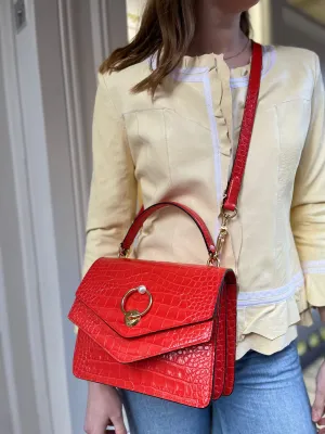Mulberry Red Croc Print Leather Harlow Satchel