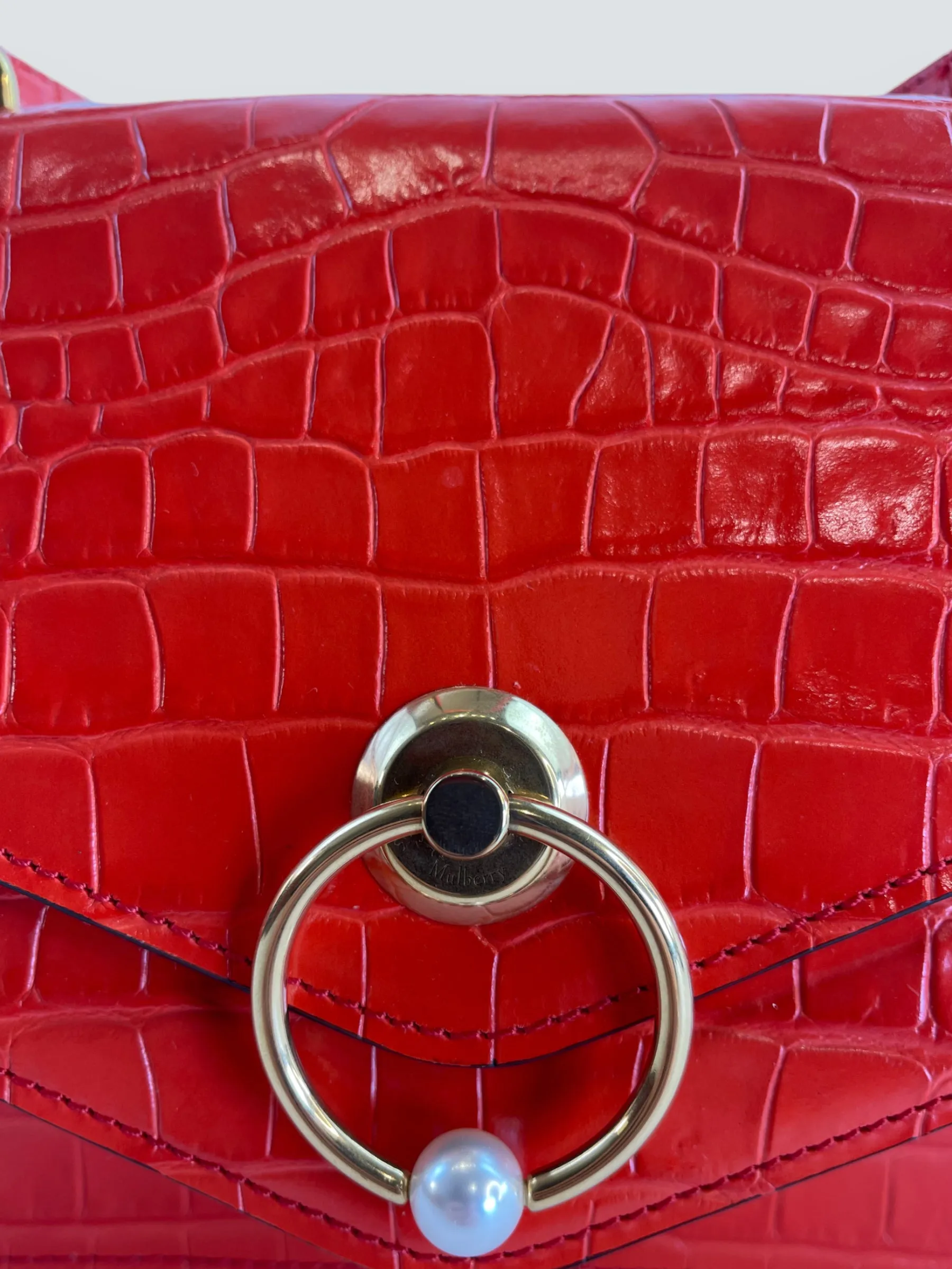 Mulberry Red Croc Print Leather Harlow Satchel