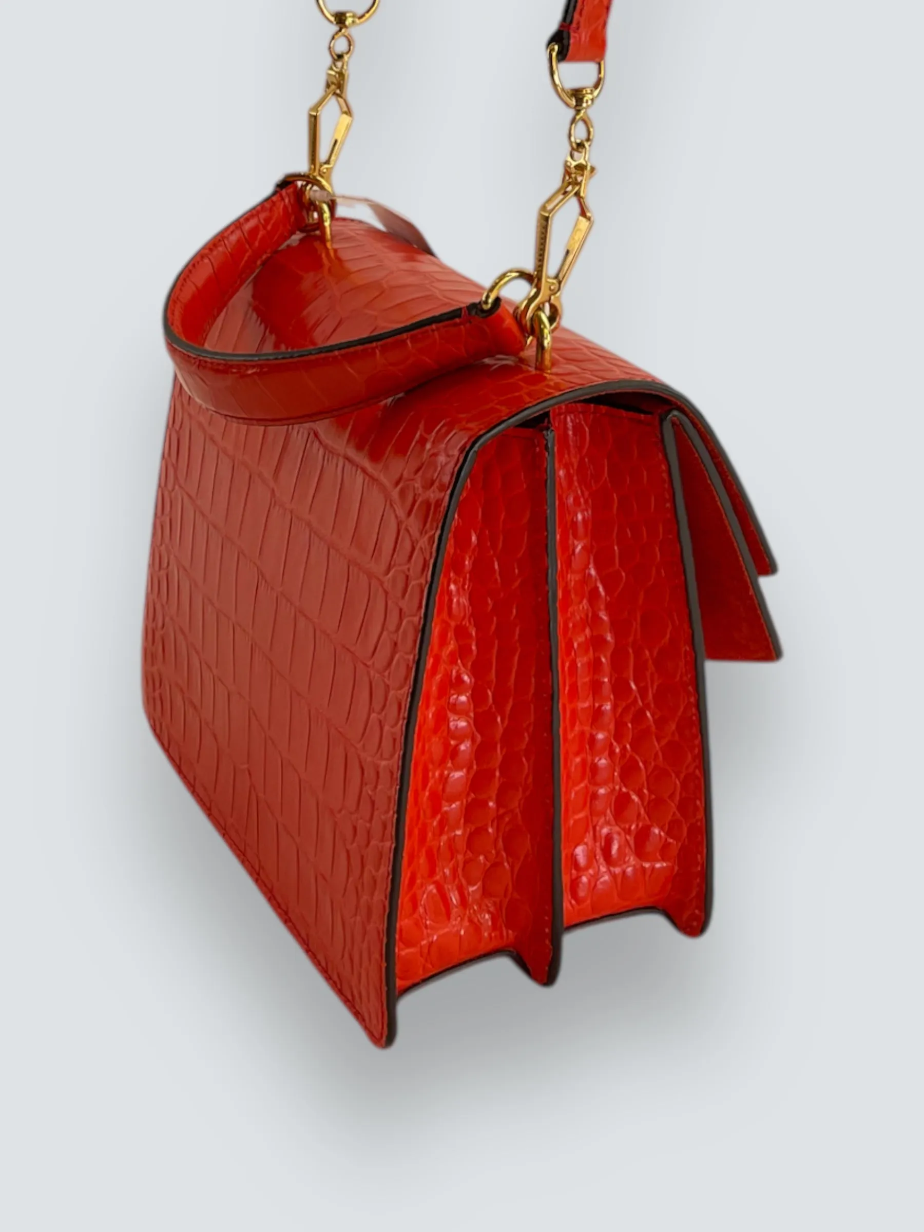 Mulberry Red Croc Print Leather Harlow Satchel