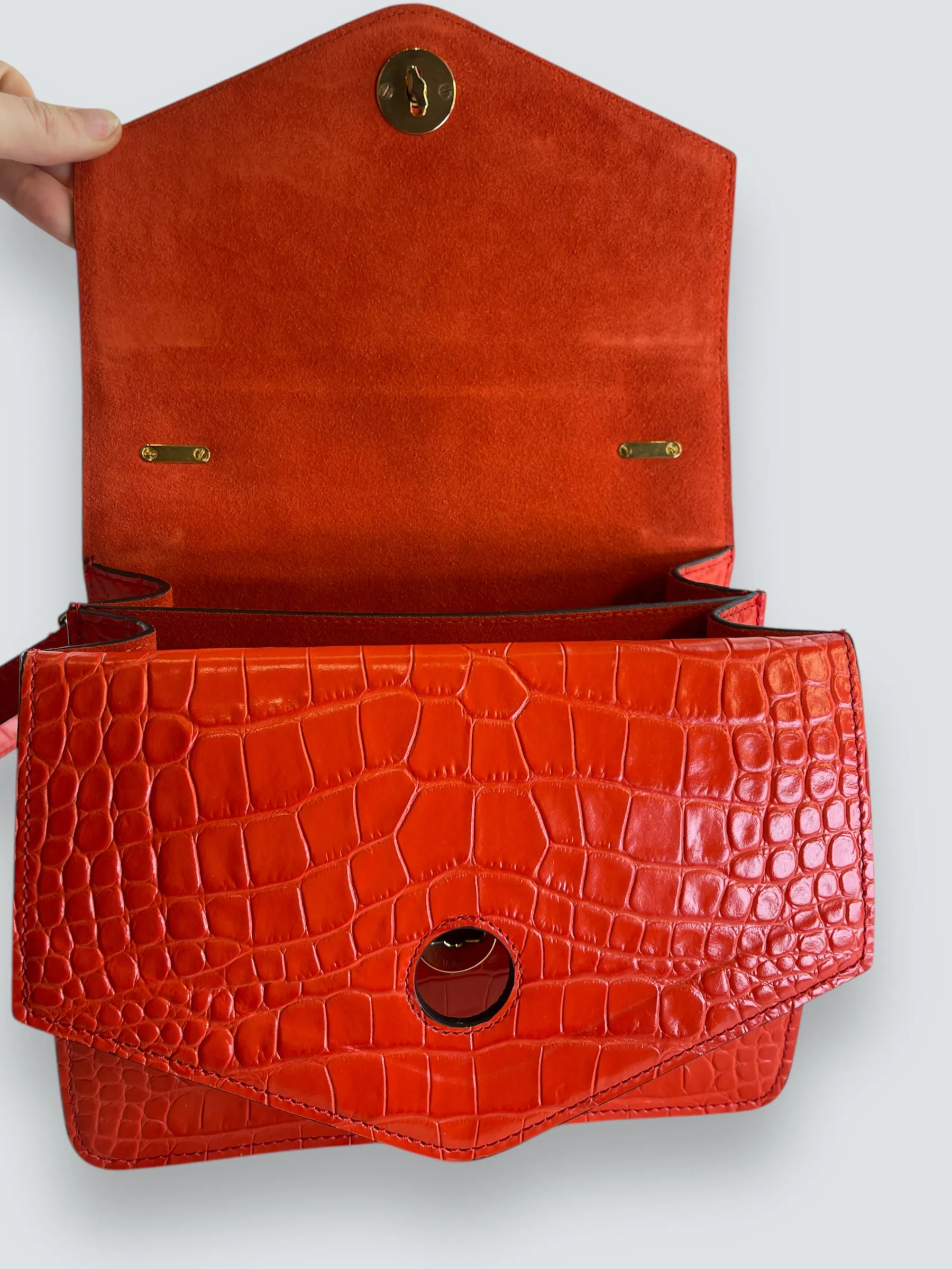 Mulberry Red Croc Print Leather Harlow Satchel