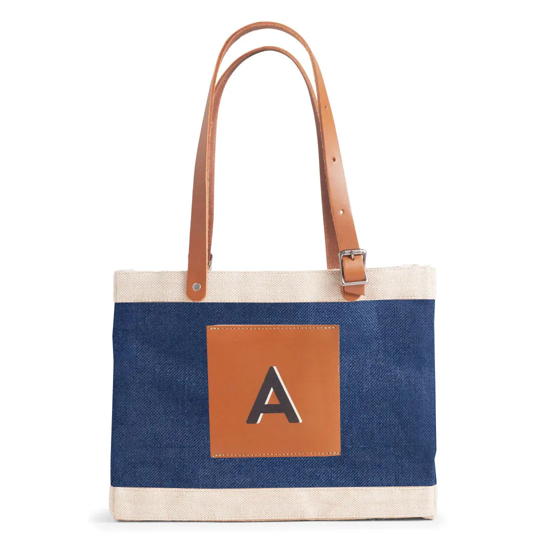 Petite Market Bag in Navy with Adjustable Handle Alphabet Collection