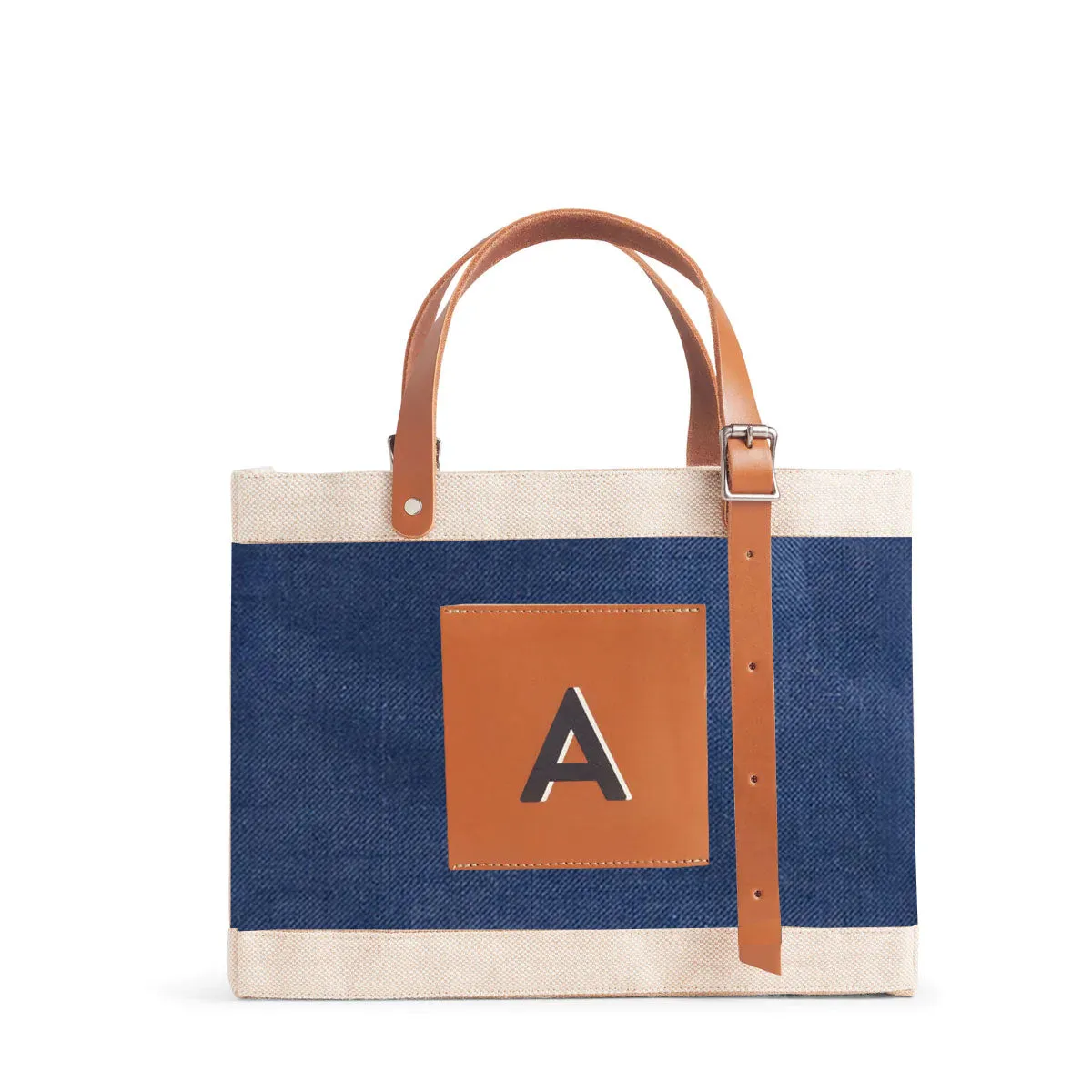 Petite Market Bag in Navy with Adjustable Handle Alphabet Collection