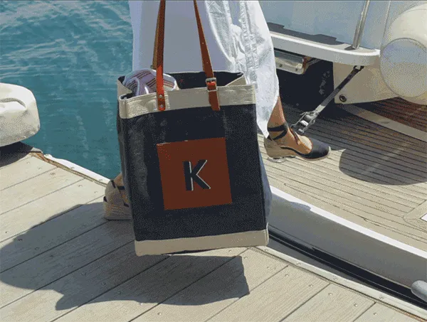Petite Market Bag in Navy with Adjustable Handle Alphabet Collection