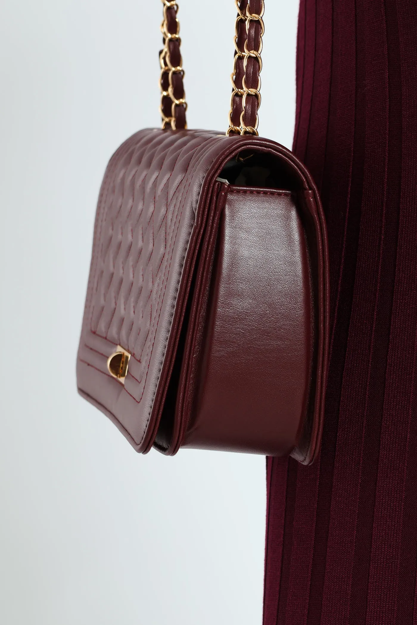 Quilted Chain Satchel - Wine