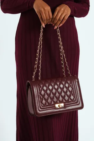Quilted Chain Satchel - Wine