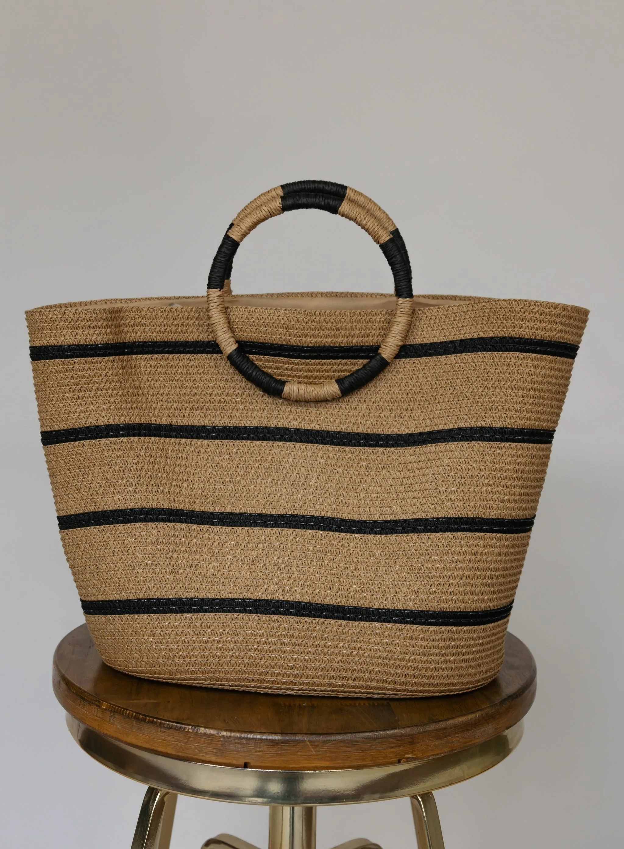 Rafa Striped Straw Tote Bag
