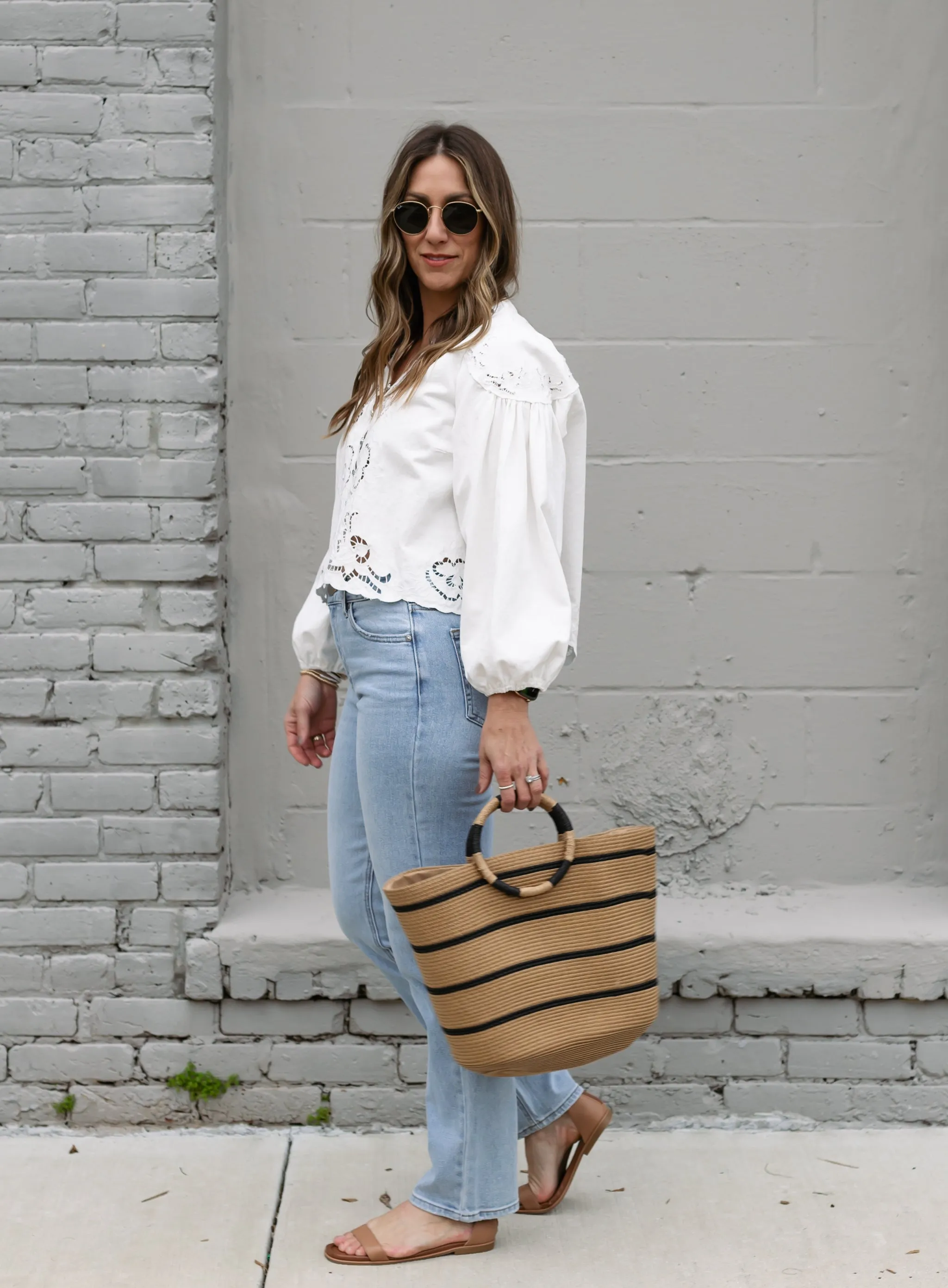 Rafa Striped Straw Tote Bag