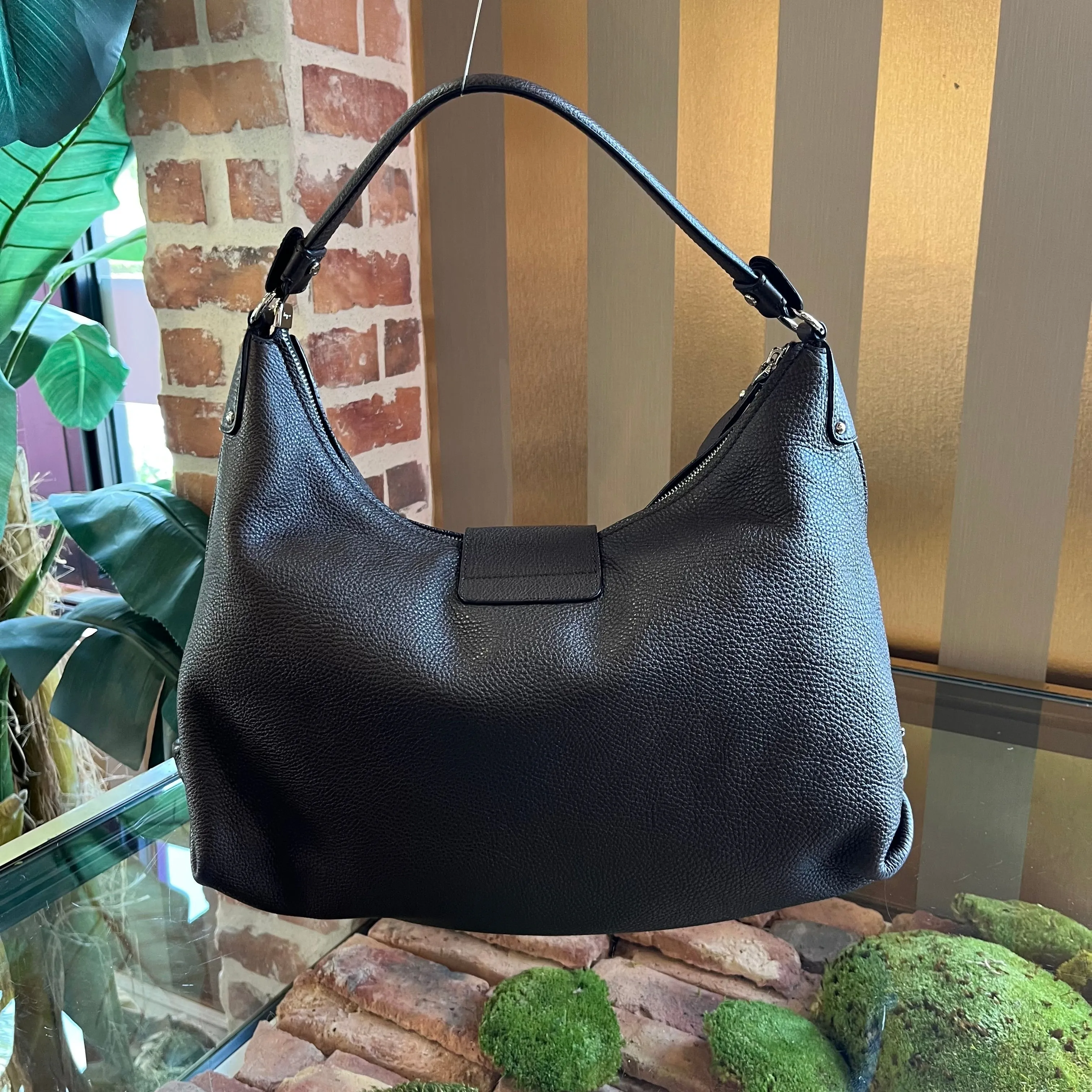 SALVATORE FERRAGAMO Fansia Large Brown Pebbled Calfskin Hobo Bag