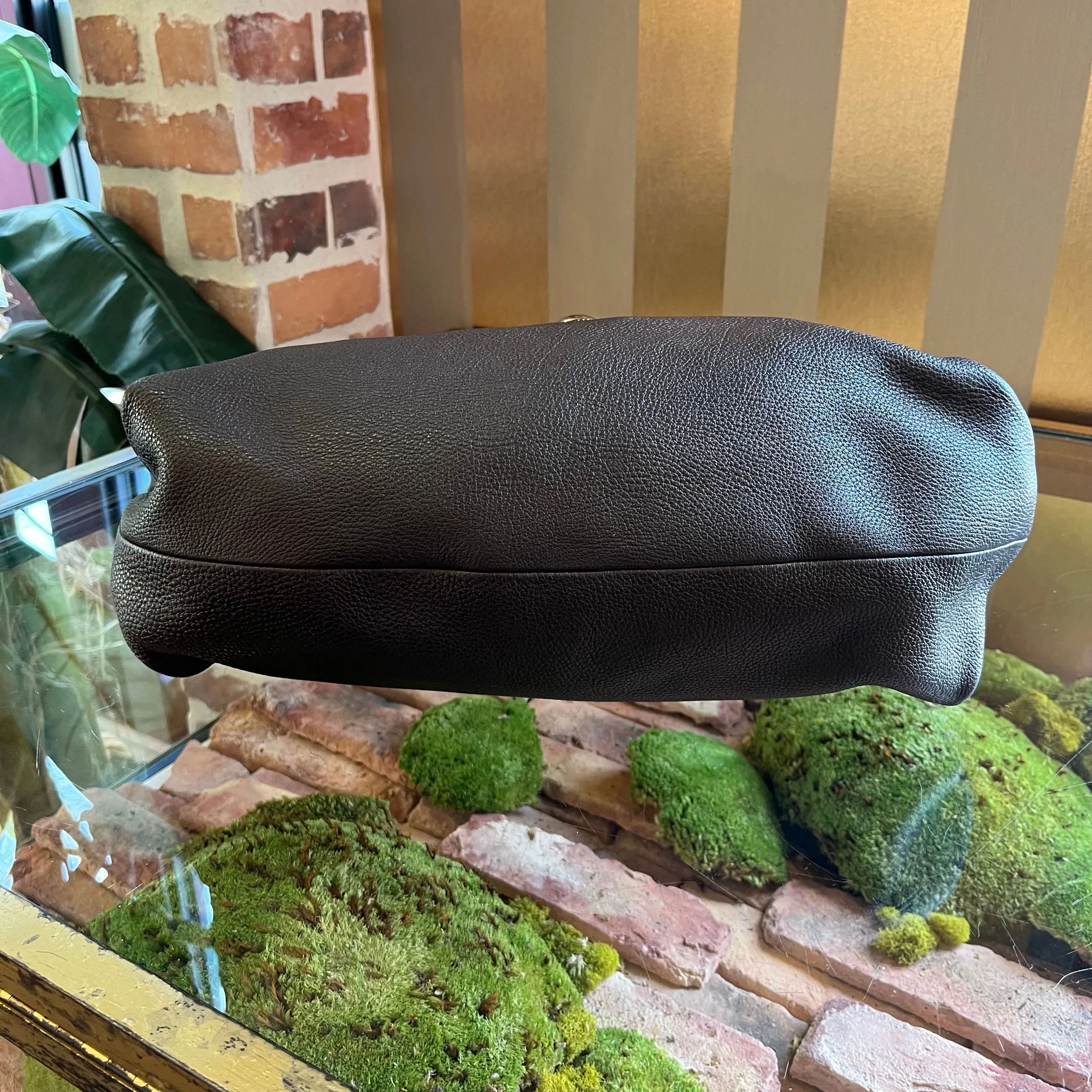 SALVATORE FERRAGAMO Fansia Large Brown Pebbled Calfskin Hobo Bag