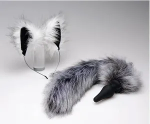 Tailz Grey Wolf Tail Anal Plug And Ears Set
