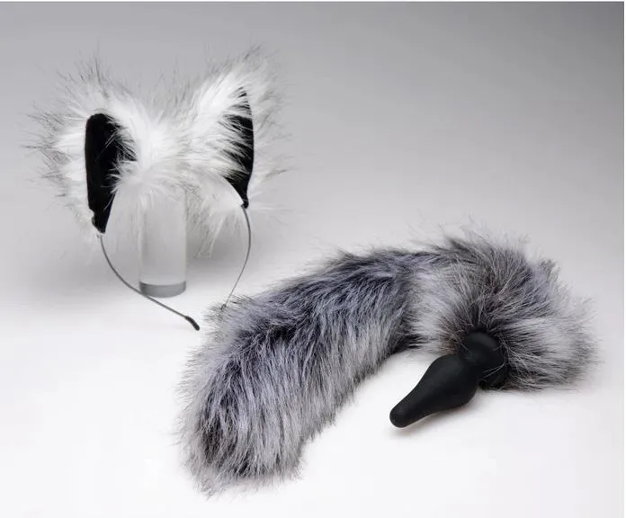 Tailz Grey Wolf Tail Anal Plug And Ears Set